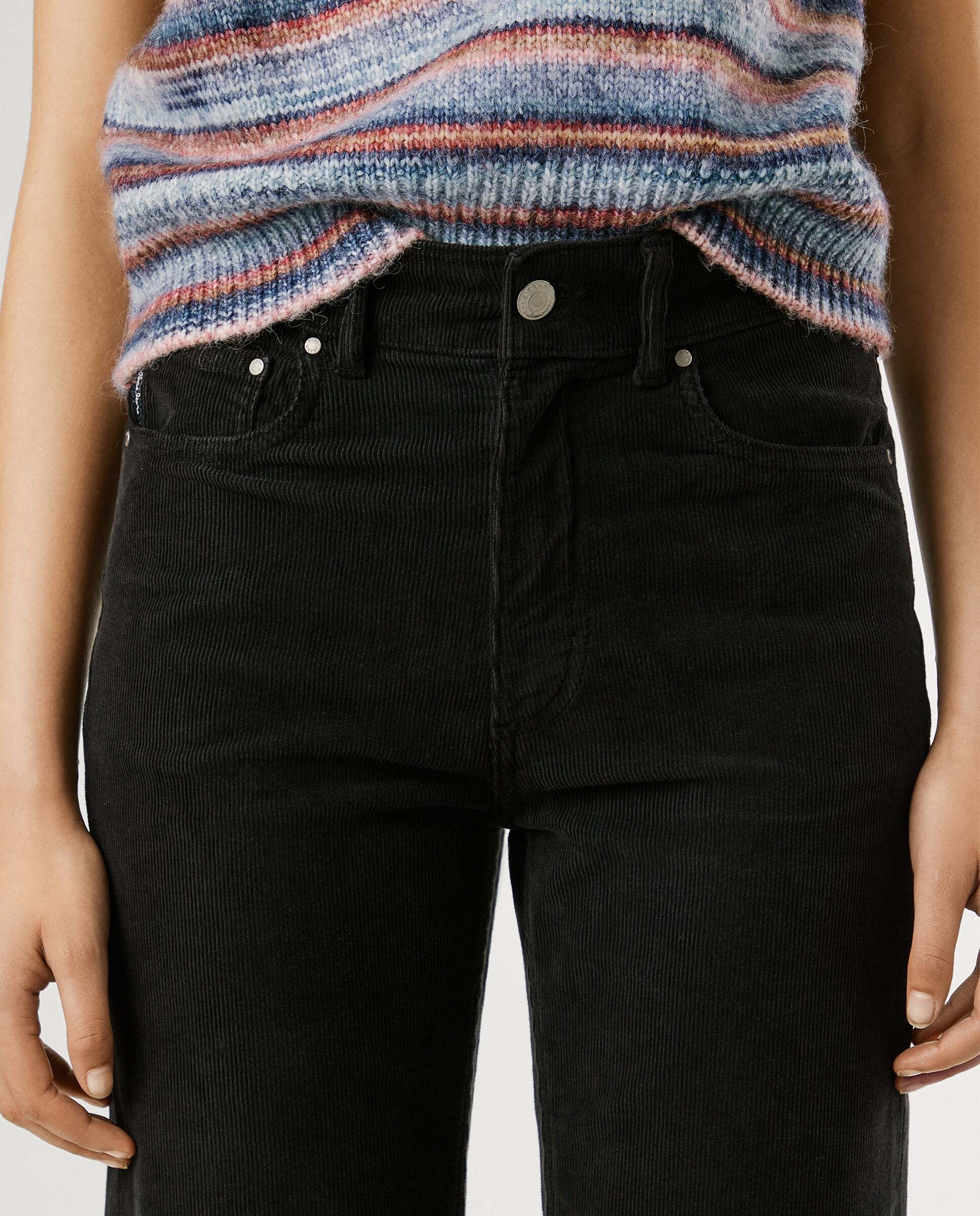 Willa - Pepe Jeans - pantalon cinco bolsillos pana fit flare - Negro Negro-5