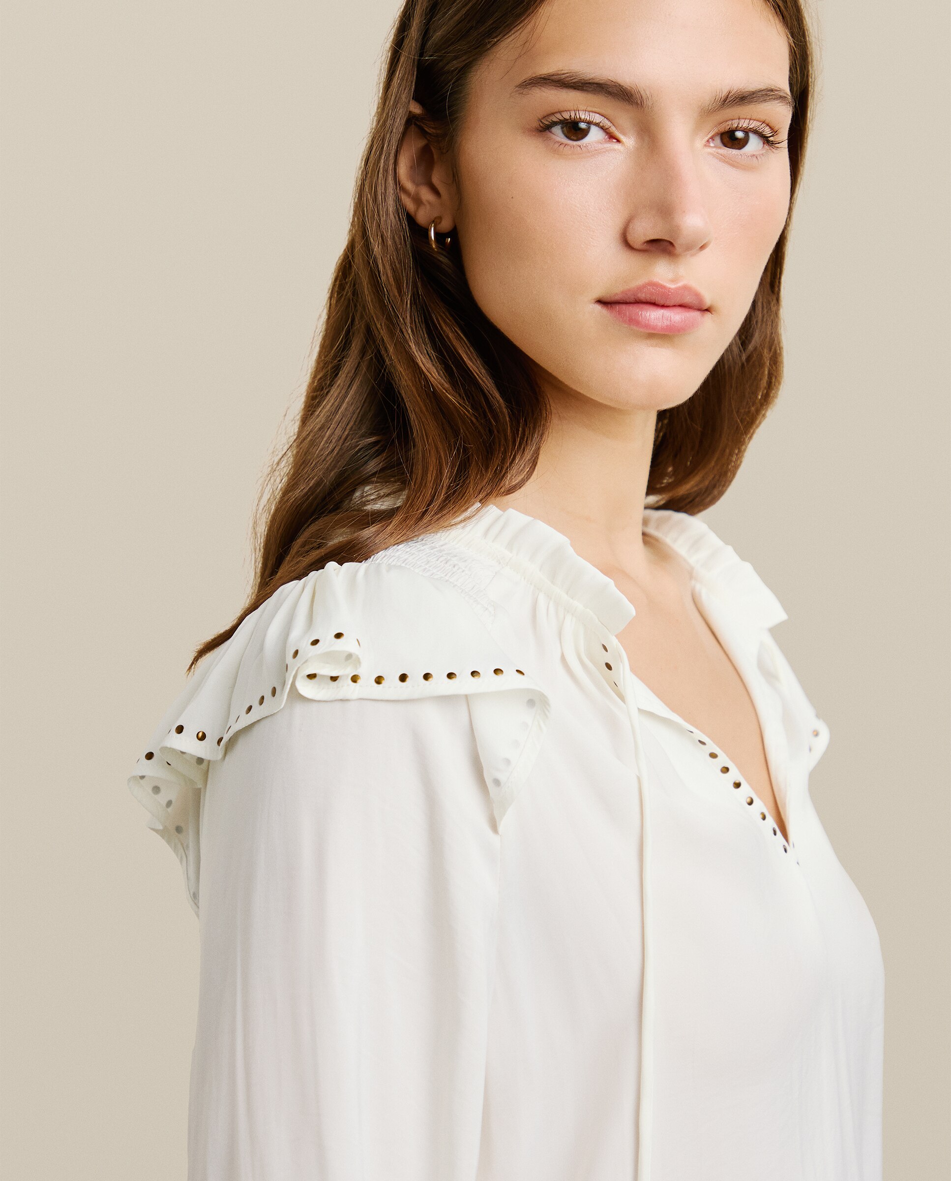 Blusa de mujer satinada con cuello pico - Pepe Jeans - Blanco Blanco-4