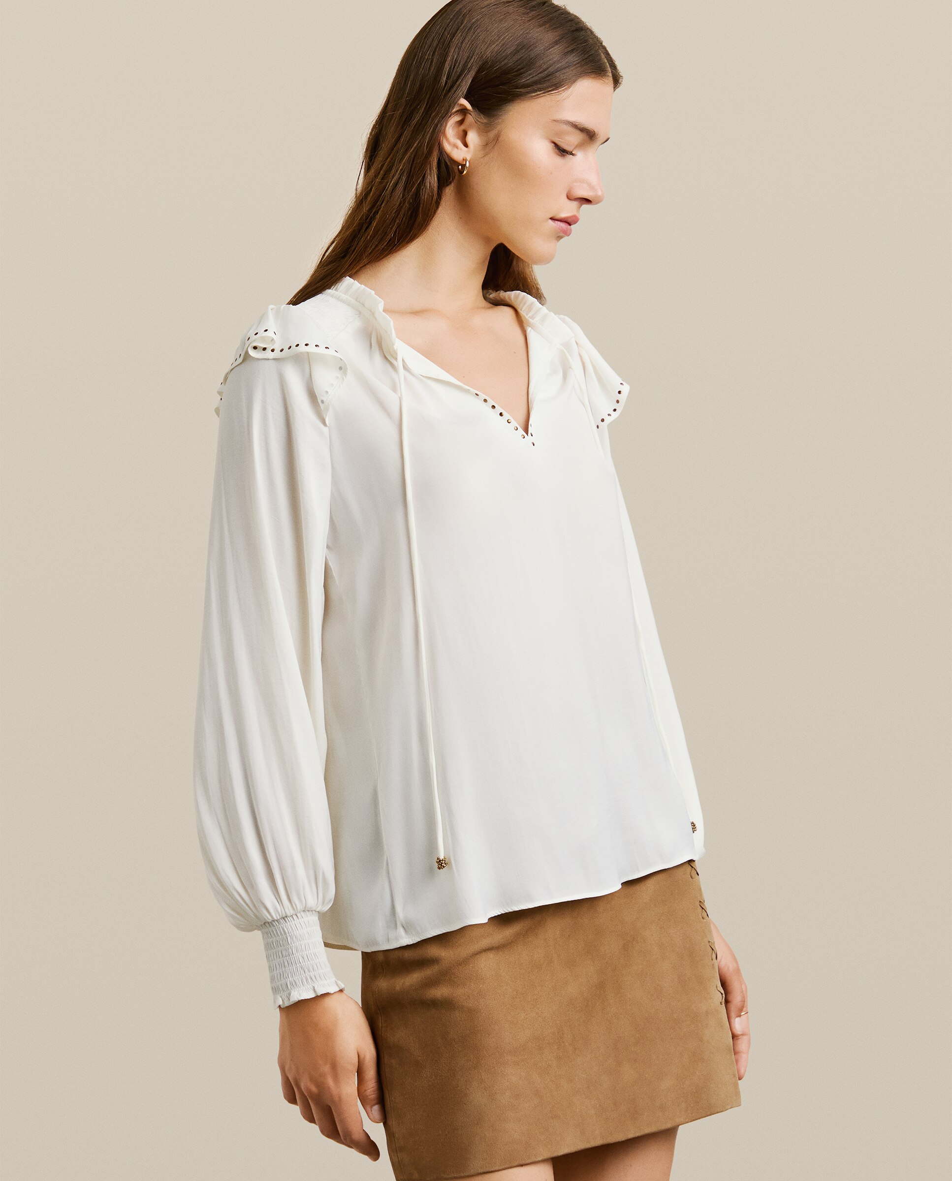 Blusa de mujer satinada con cuello pico - Pepe Jeans - Blanco Blanco-5