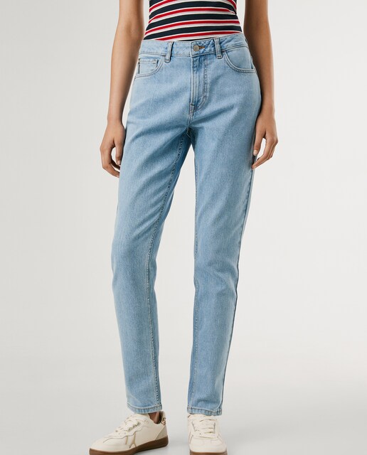 Imagen 0 de Vaquero recto de mujer tiro alto en tejido elástico