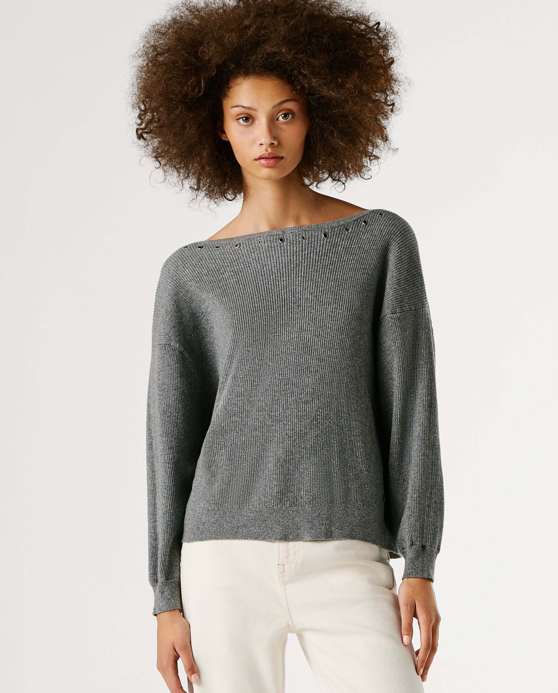 Jersey de mujer canalé cuello barco - Pepe Jeans - Gris Gris-1