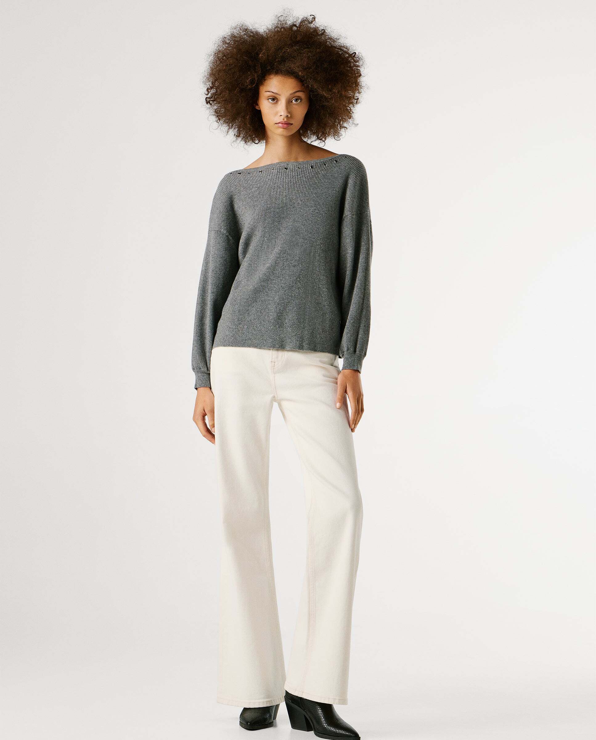 Jersey de mujer canalé cuello barco - Pepe Jeans - Gris Gris-2