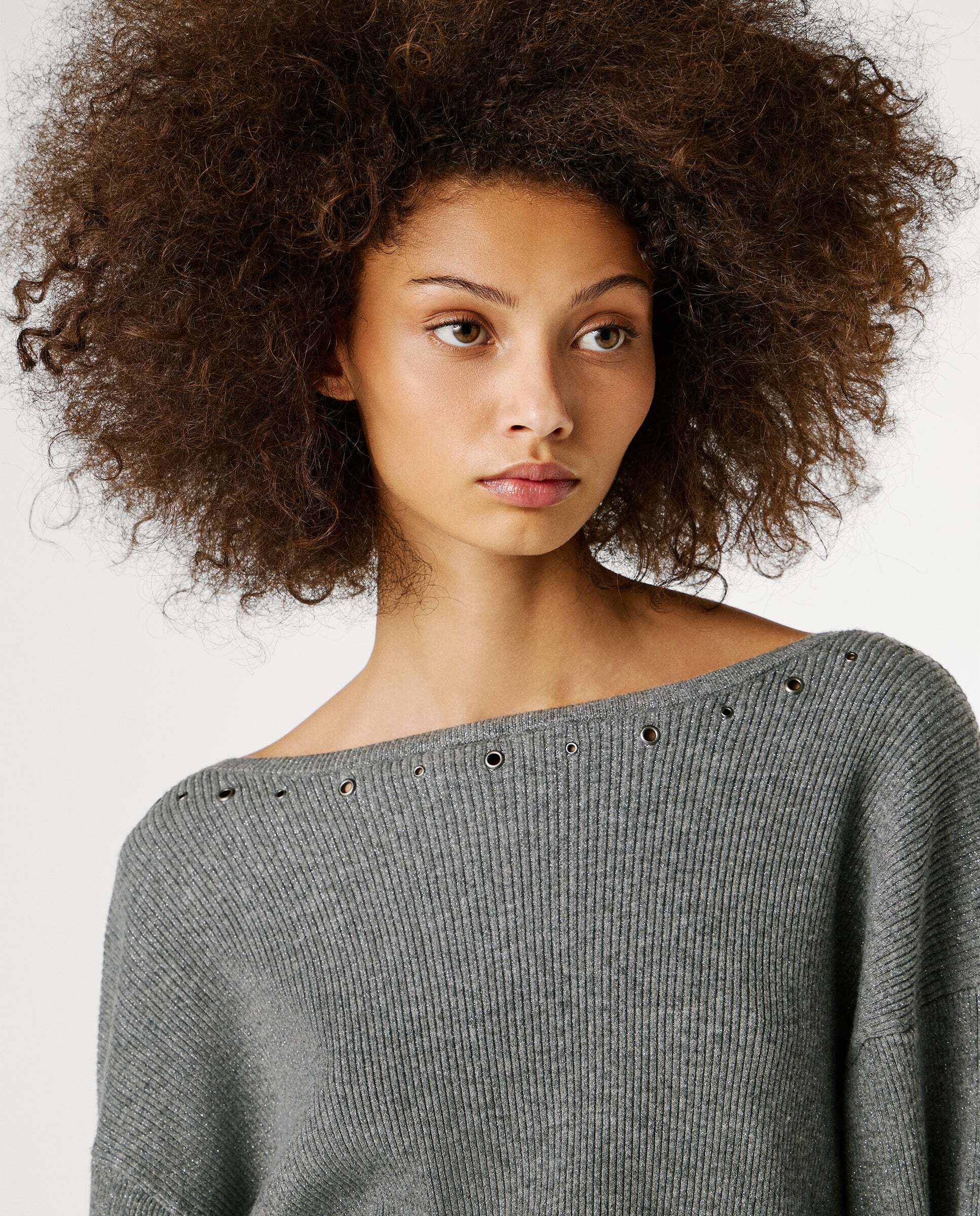 Jersey de mujer canalé cuello barco - Pepe Jeans - Gris Gris-4