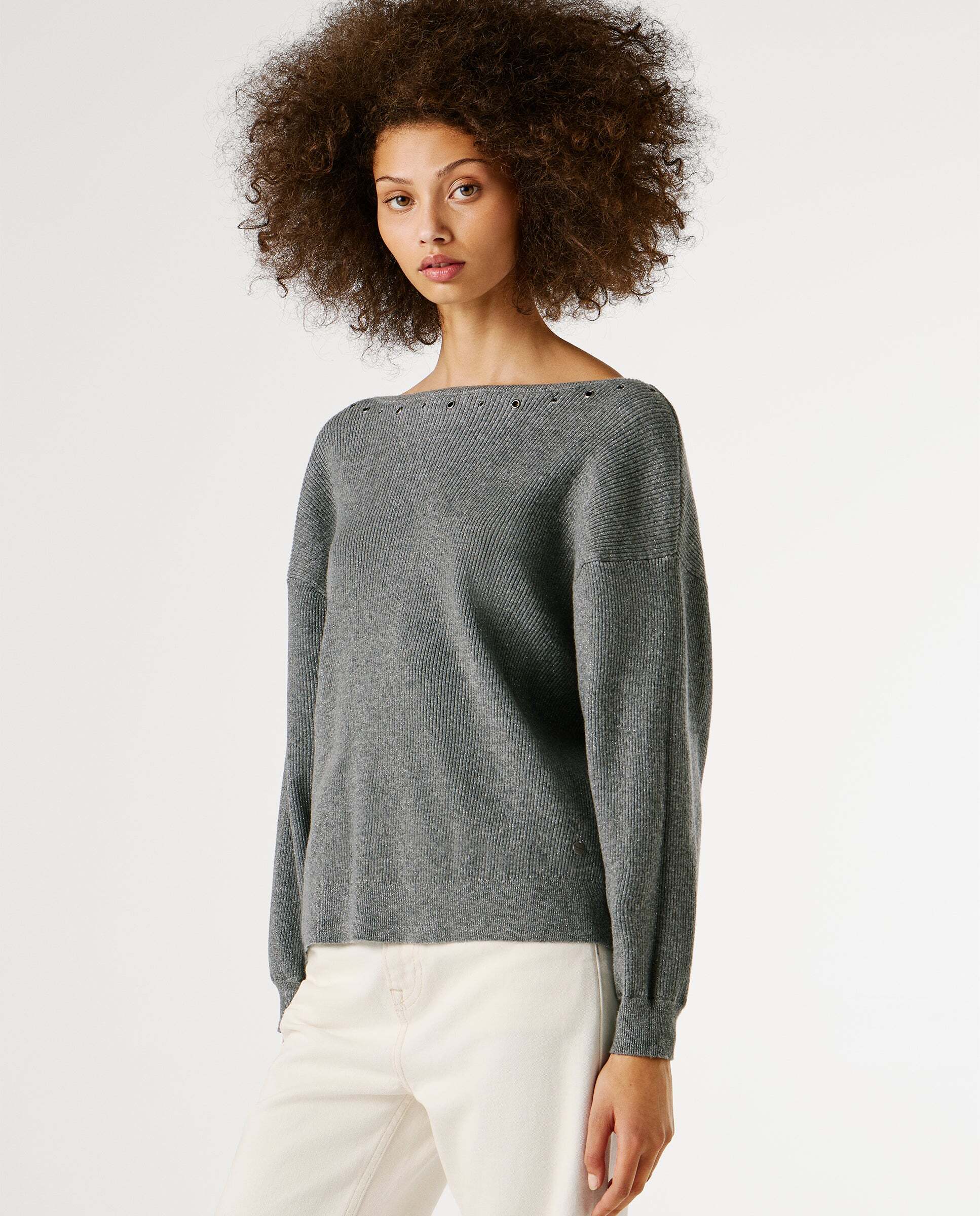 Jersey de mujer canalé cuello barco - Pepe Jeans - Gris Gris-5