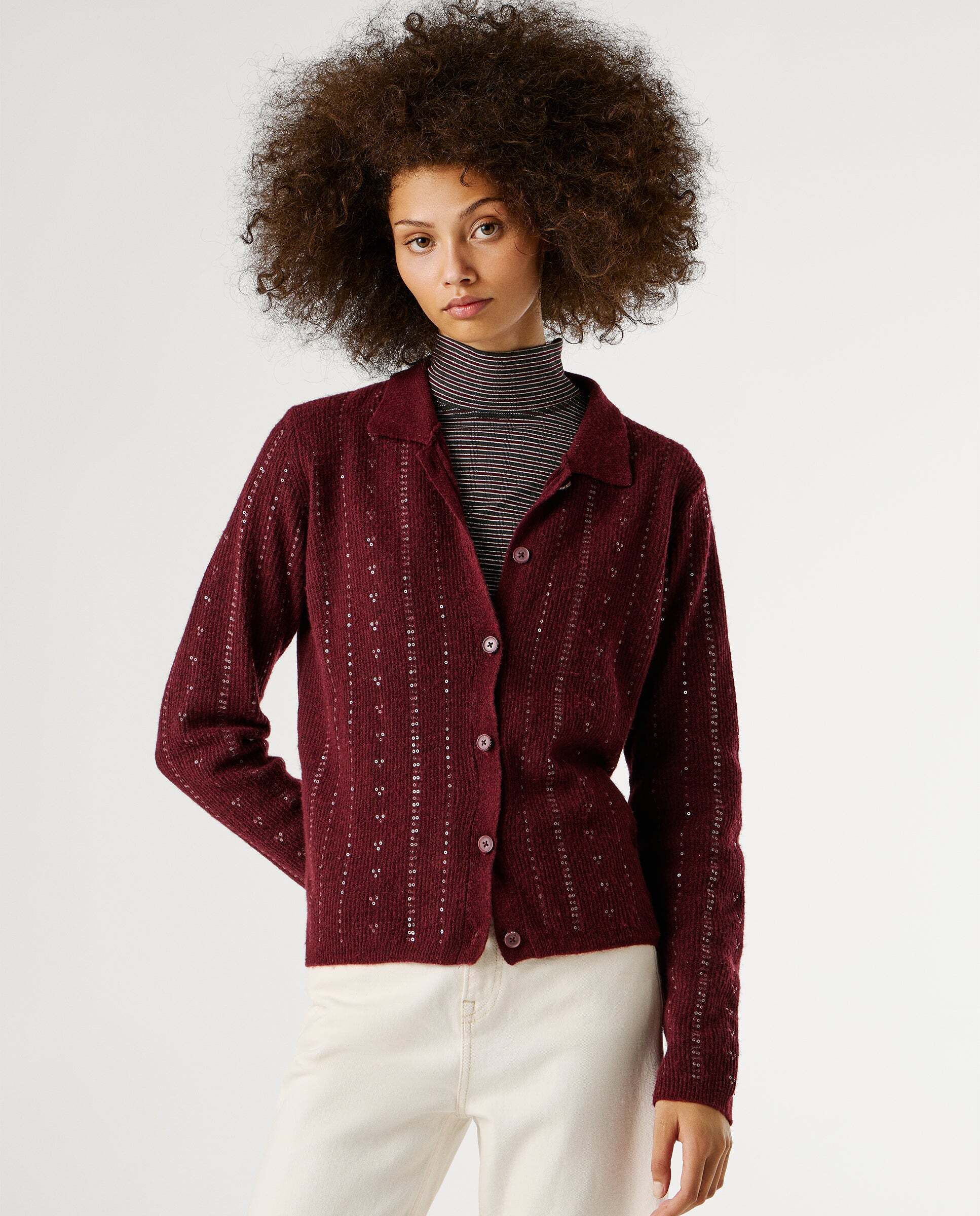 Cárdigan de mujer de punto con lentejuelas - Pepe Jeans - Rojo Rojo-1