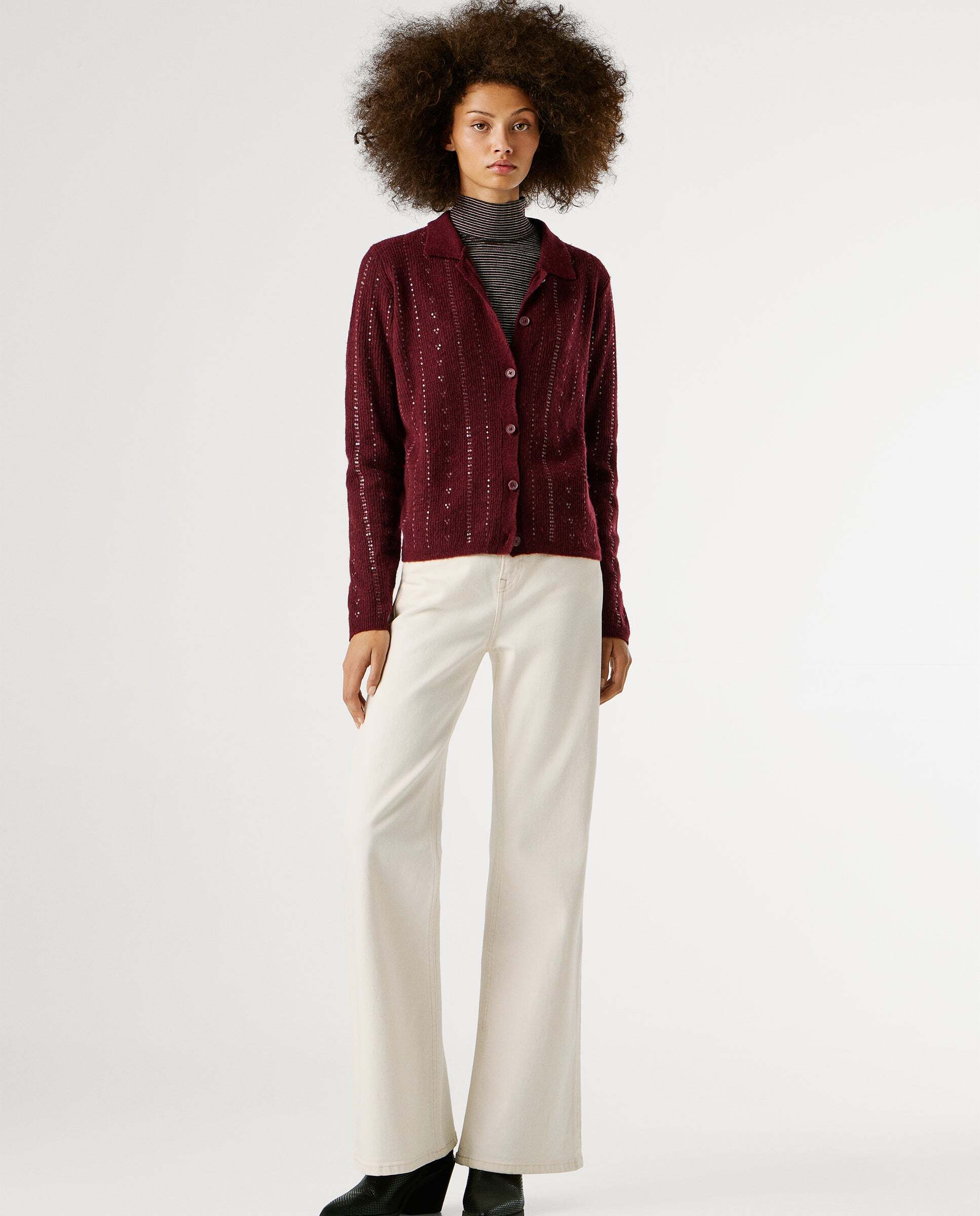 Cárdigan de mujer de punto con lentejuelas - Pepe Jeans - Rojo Rojo-2
