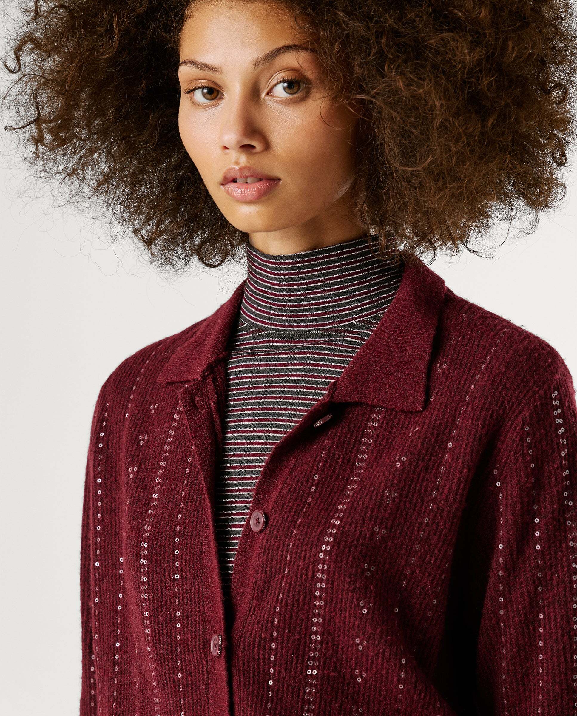 Cárdigan de mujer de punto con lentejuelas - Pepe Jeans - Rojo Rojo-4