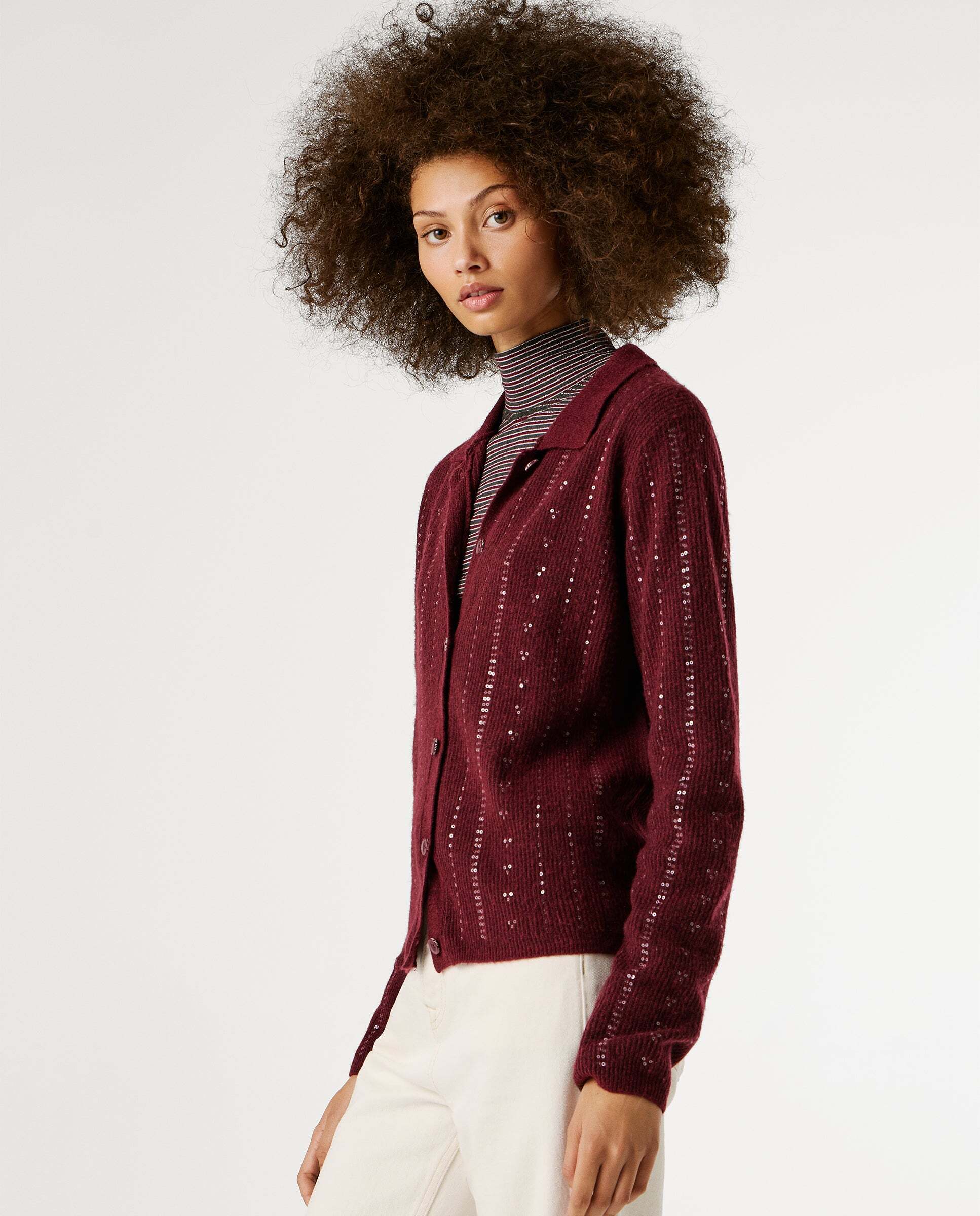 Cárdigan de mujer de punto con lentejuelas - Pepe Jeans - Rojo Rojo-5