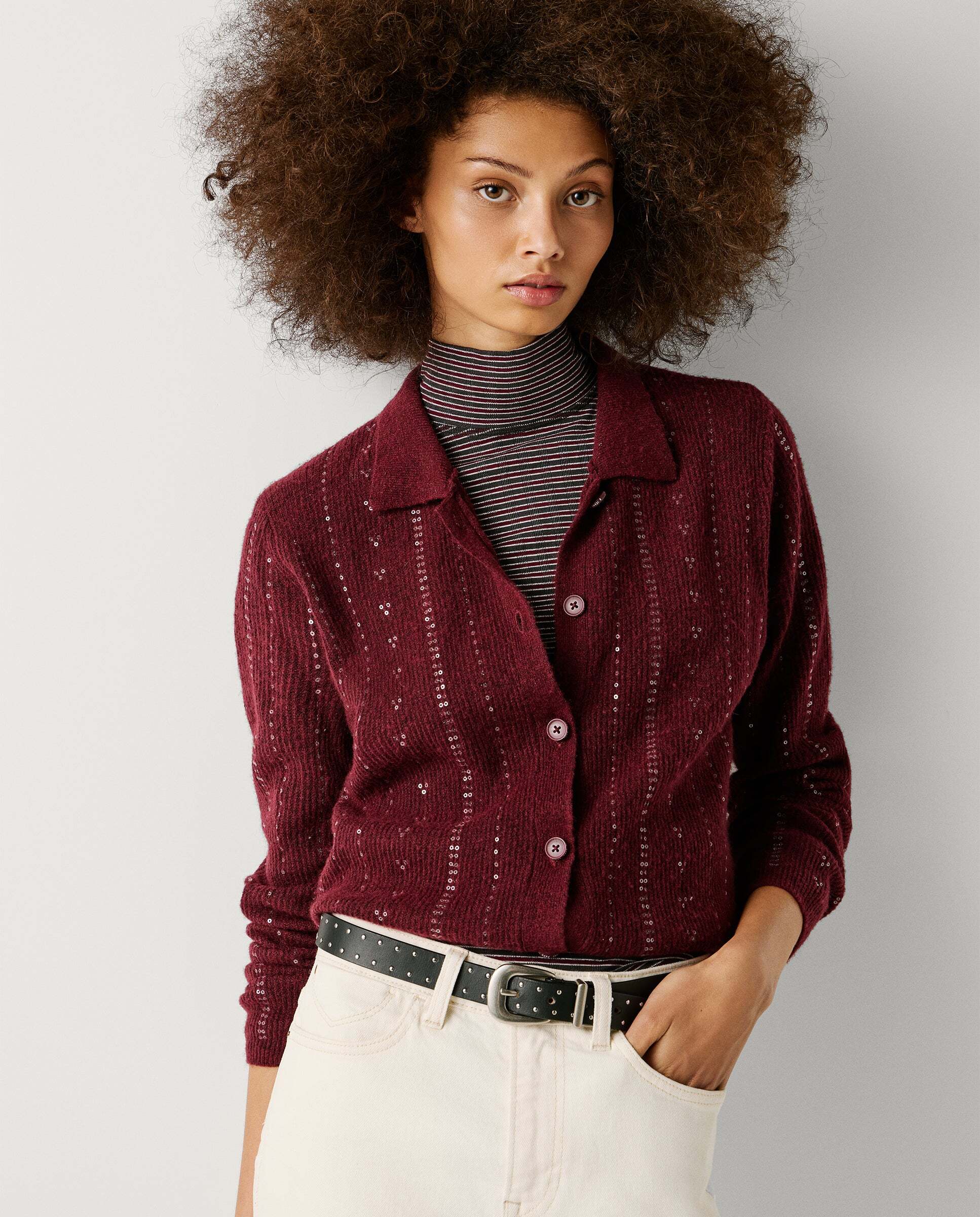 Cárdigan de mujer de punto con lentejuelas - Pepe Jeans - Rojo Rojo-6