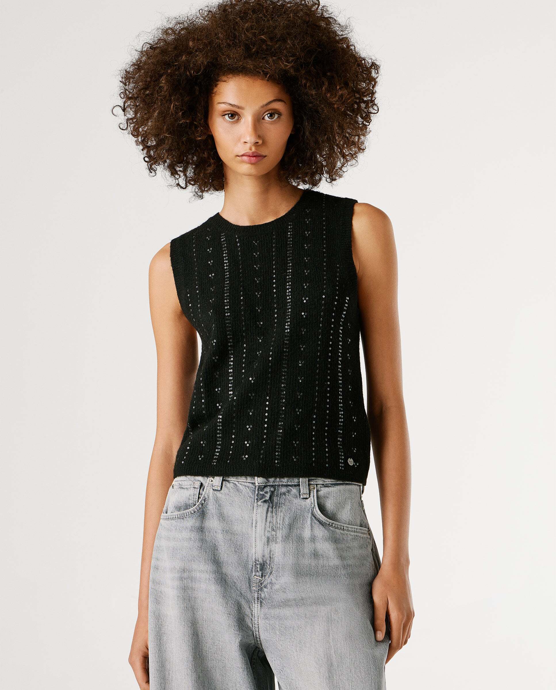 Pepe Jeans - Top de punto de mujer con lentejuelas.