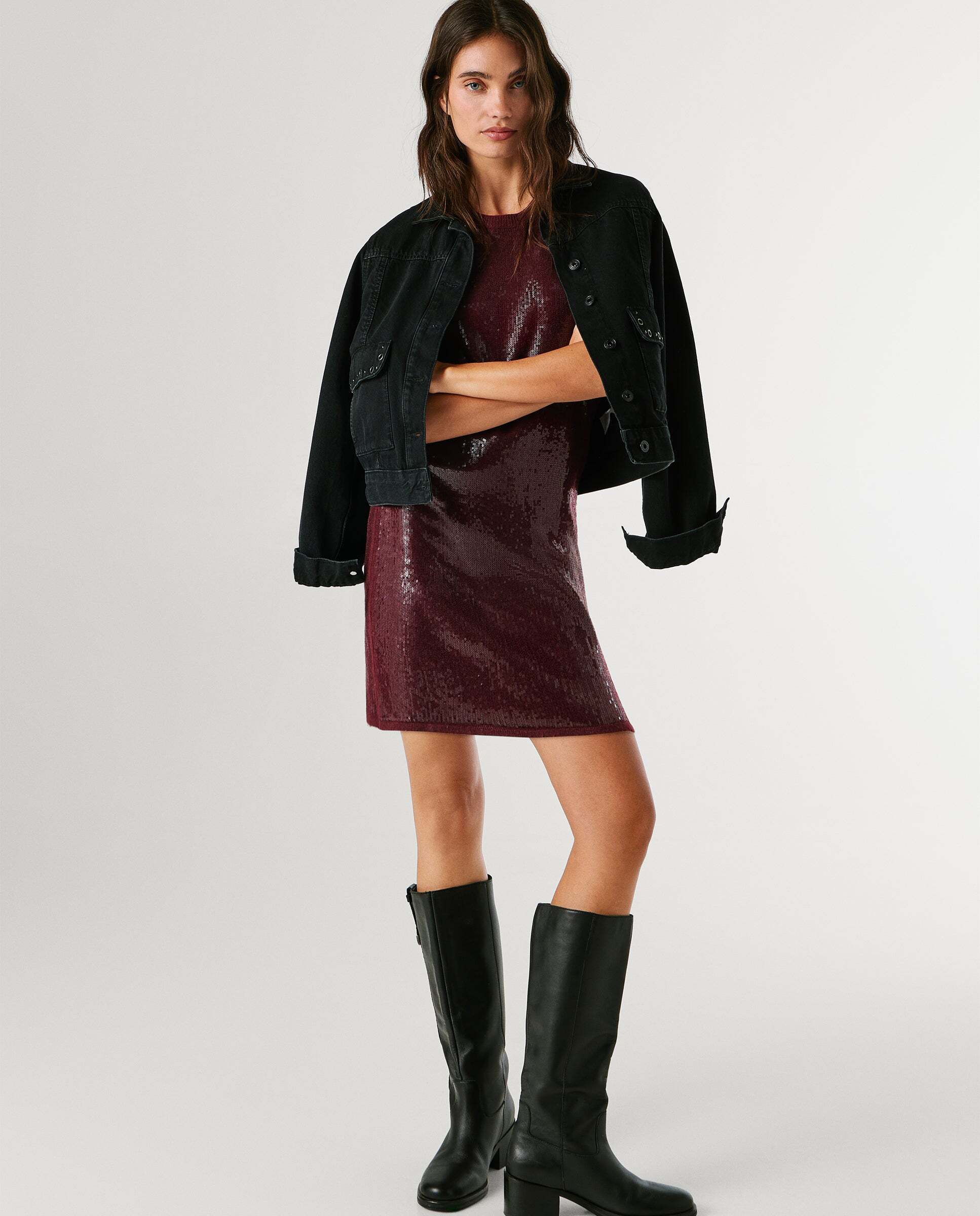 Vestido corto de mujer de lentejuelas - Pepe Jeans - Rojo Rojo-7