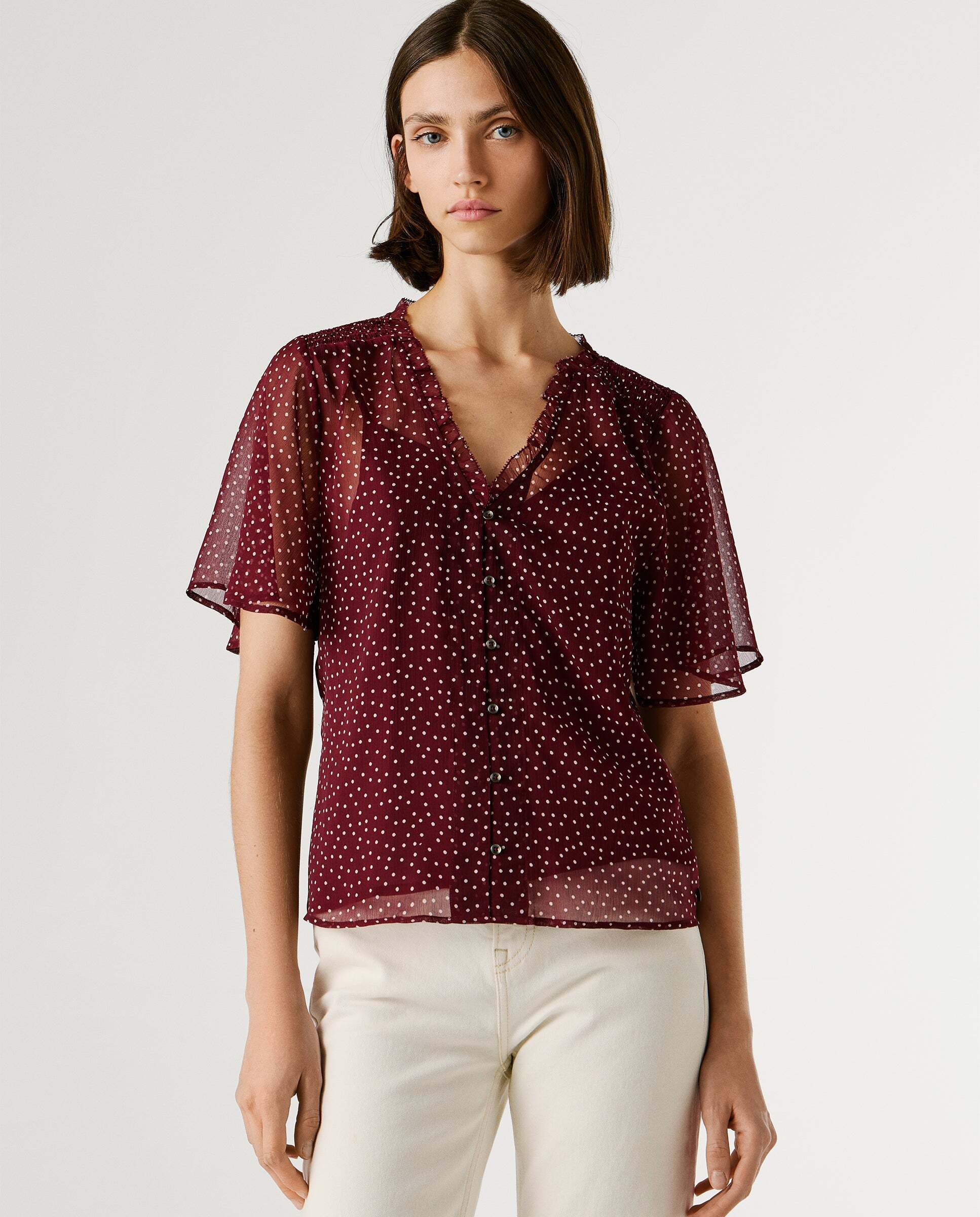Pepe Jeans - Blusa de mujer chifón estampado lunares.