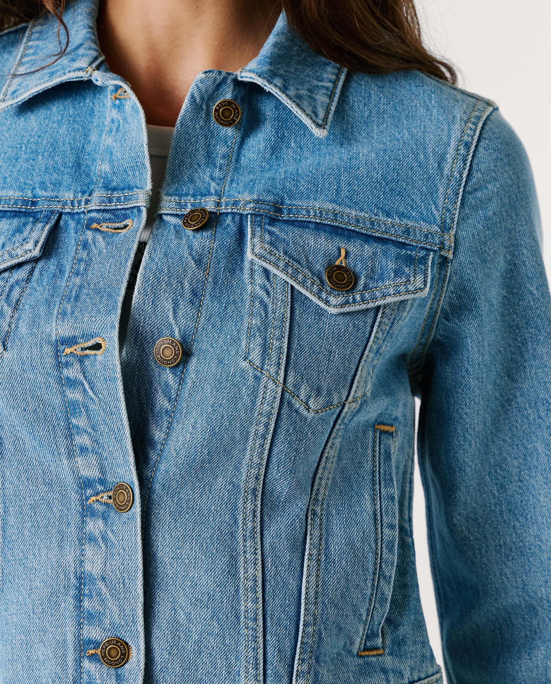 Cazadora vaquera de mujer fit slim - Pepe Jeans - Gris Gris-5