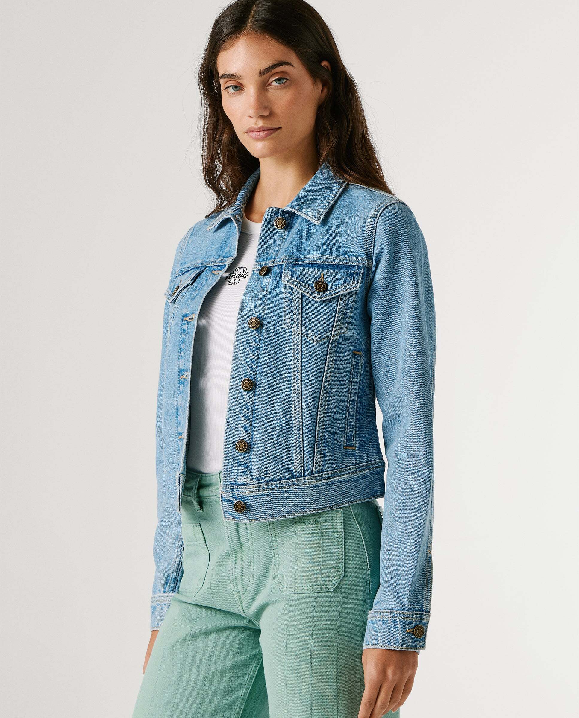 Cazadora vaquera de mujer fit slim - Pepe Jeans - Gris Gris-6