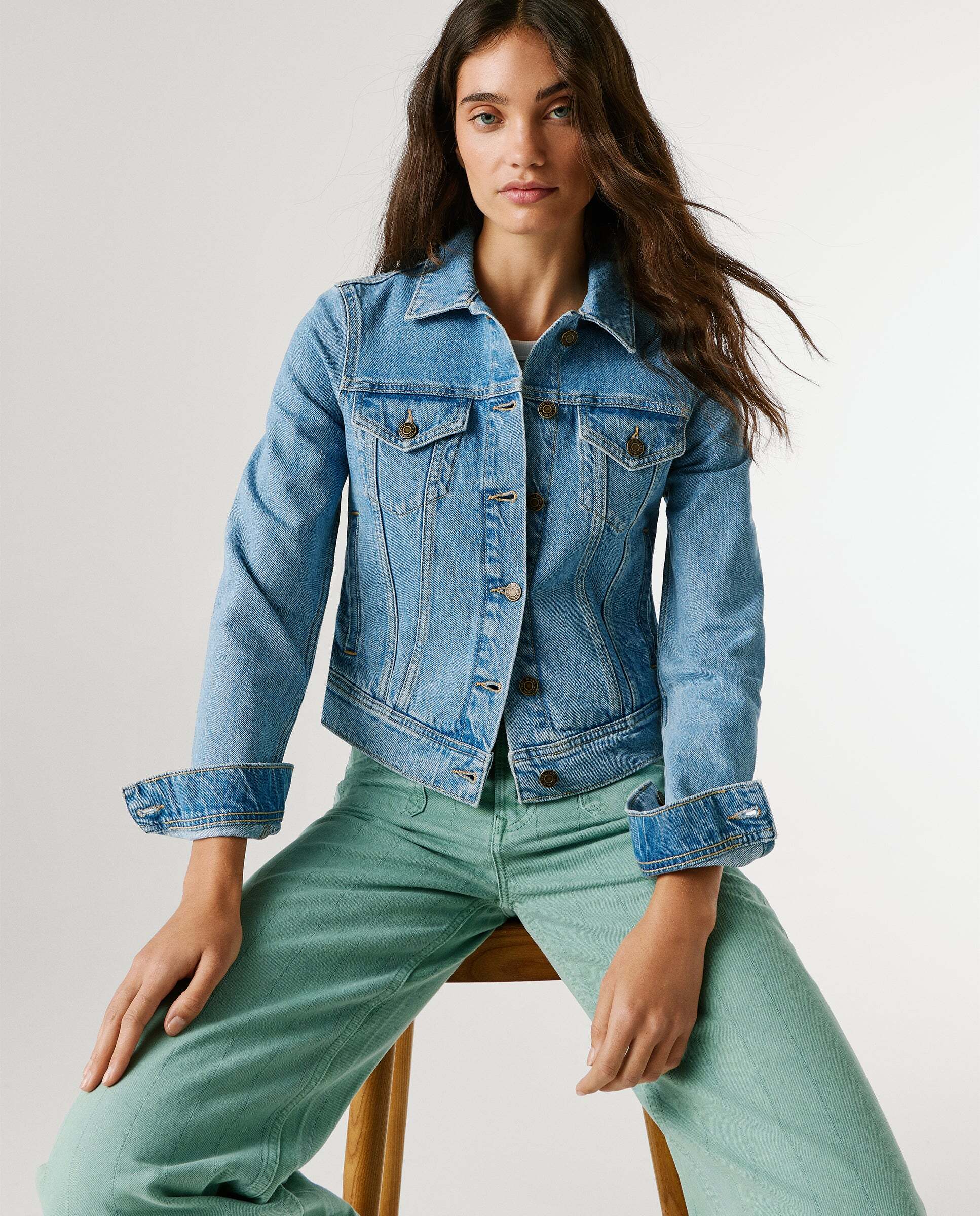 Cazadora vaquera de mujer fit slim - Pepe Jeans - Gris Gris-7