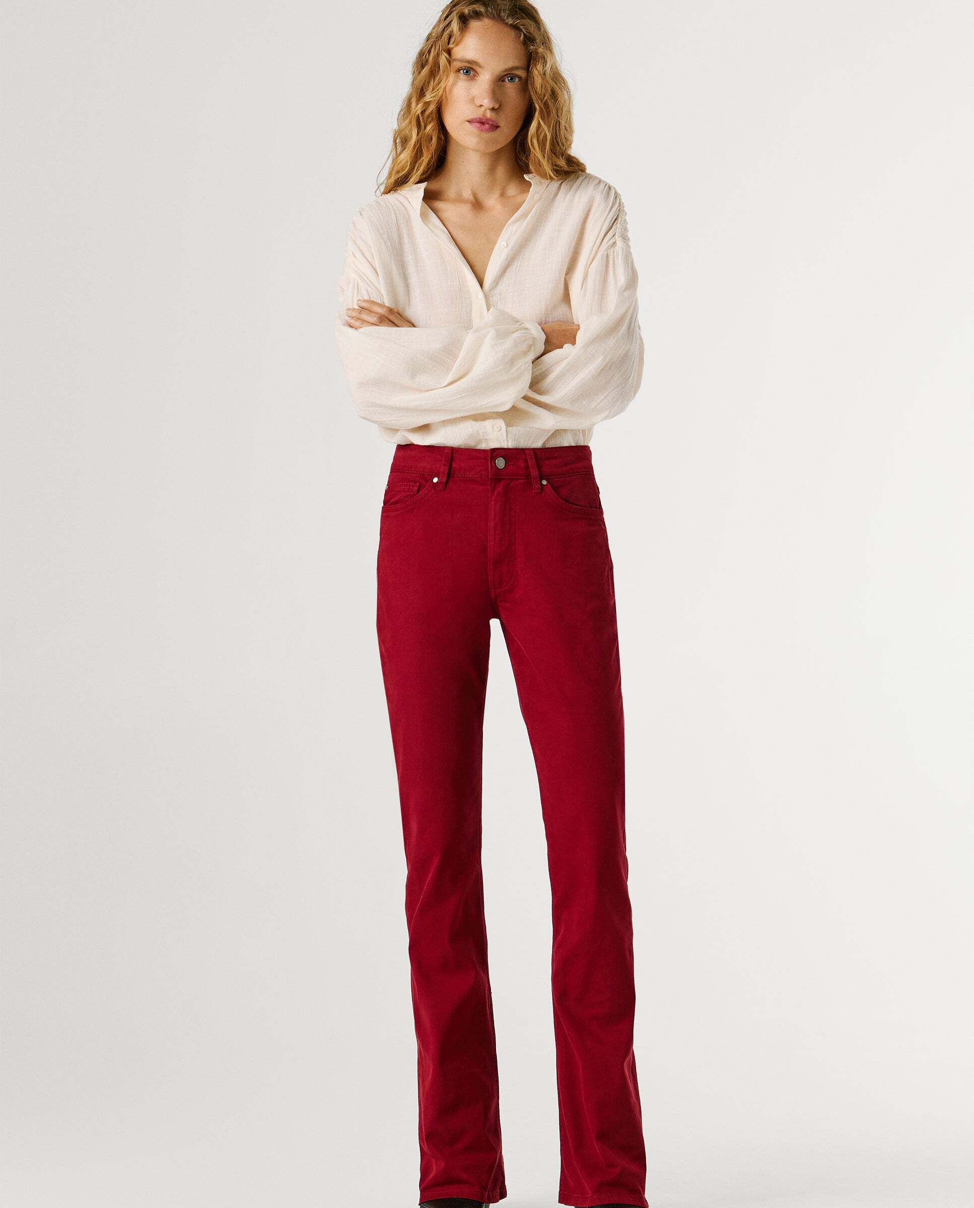 Pantalón de mujer 5 bolsillos fit flare - Pepe Jeans - Rojo Rojo-1