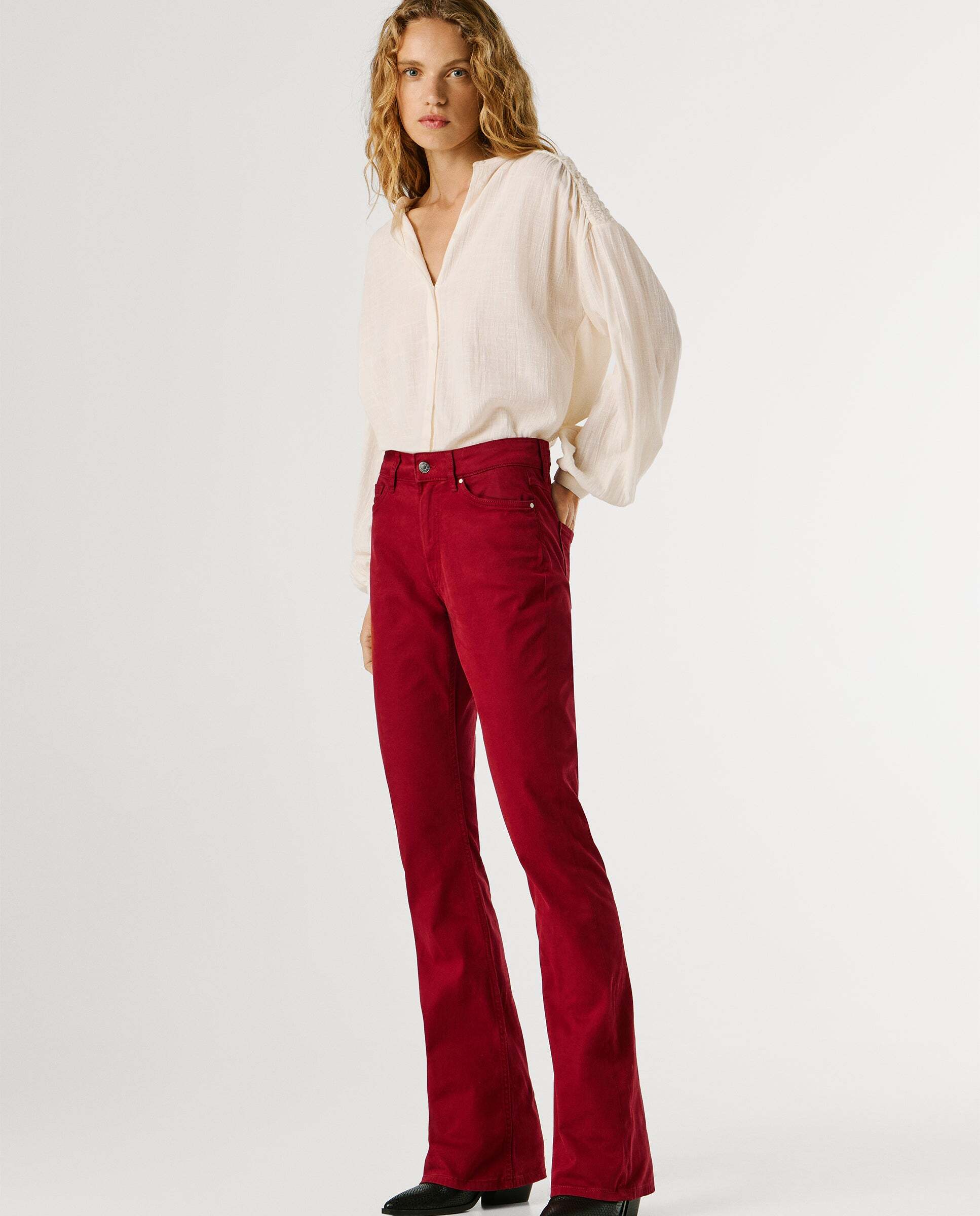 Pantalón de mujer 5 bolsillos fit flare - Pepe Jeans - Rojo Rojo-6