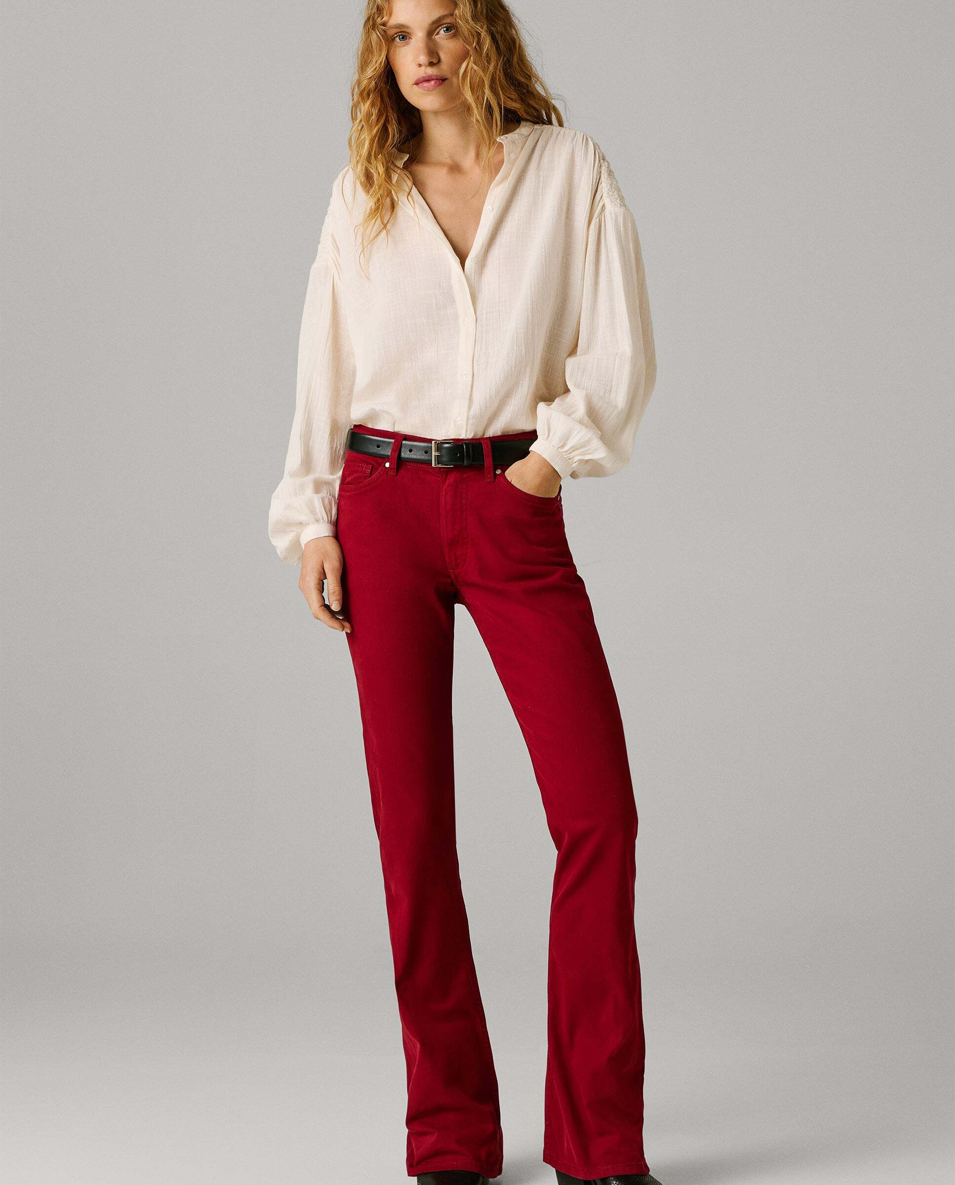 Pantalón de mujer 5 bolsillos fit flare - Pepe Jeans - Rojo Rojo-7