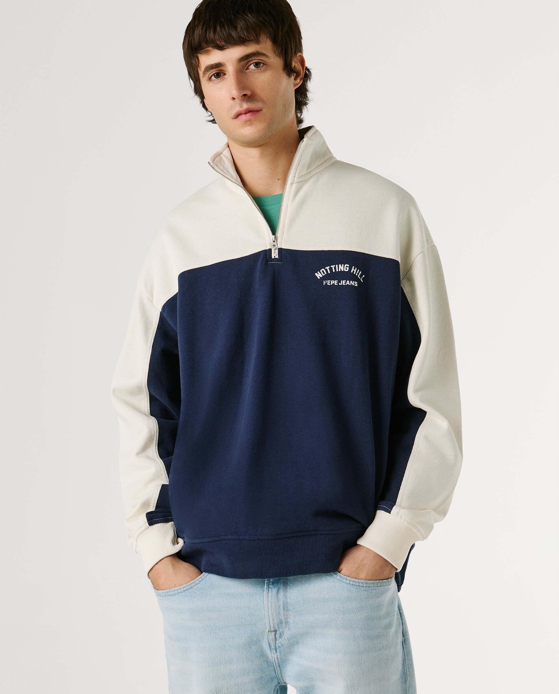 Pepe Jeans - Sudadera de hombre con cuello alto con media cremallera.