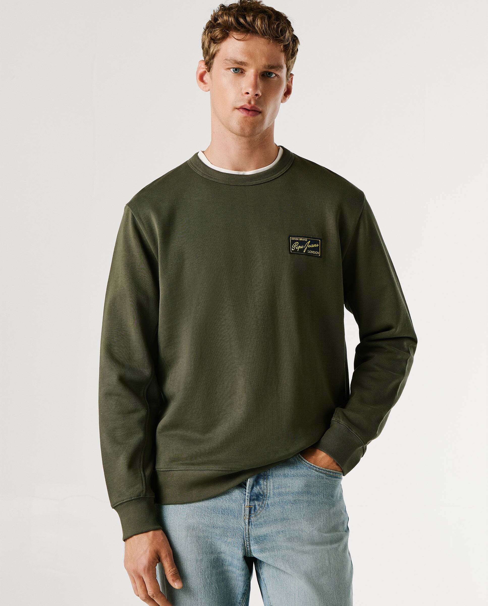 Sudadera de hombre con cuello redondo con logo - Pepe Jeans - Verde Verde-1