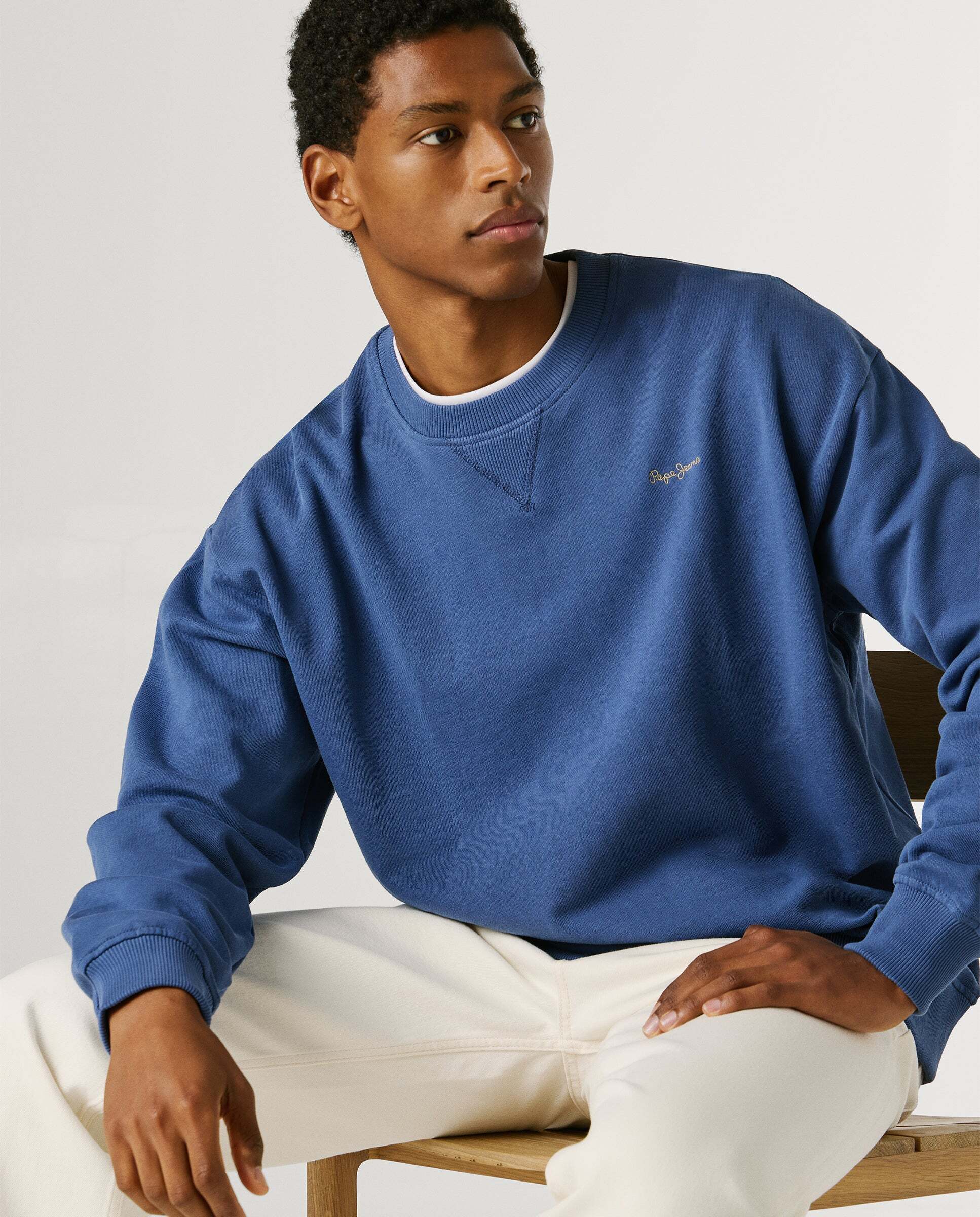 Sudadera de hombre con cuello redondo con logo - Pepe Jeans - Azul Azul-6