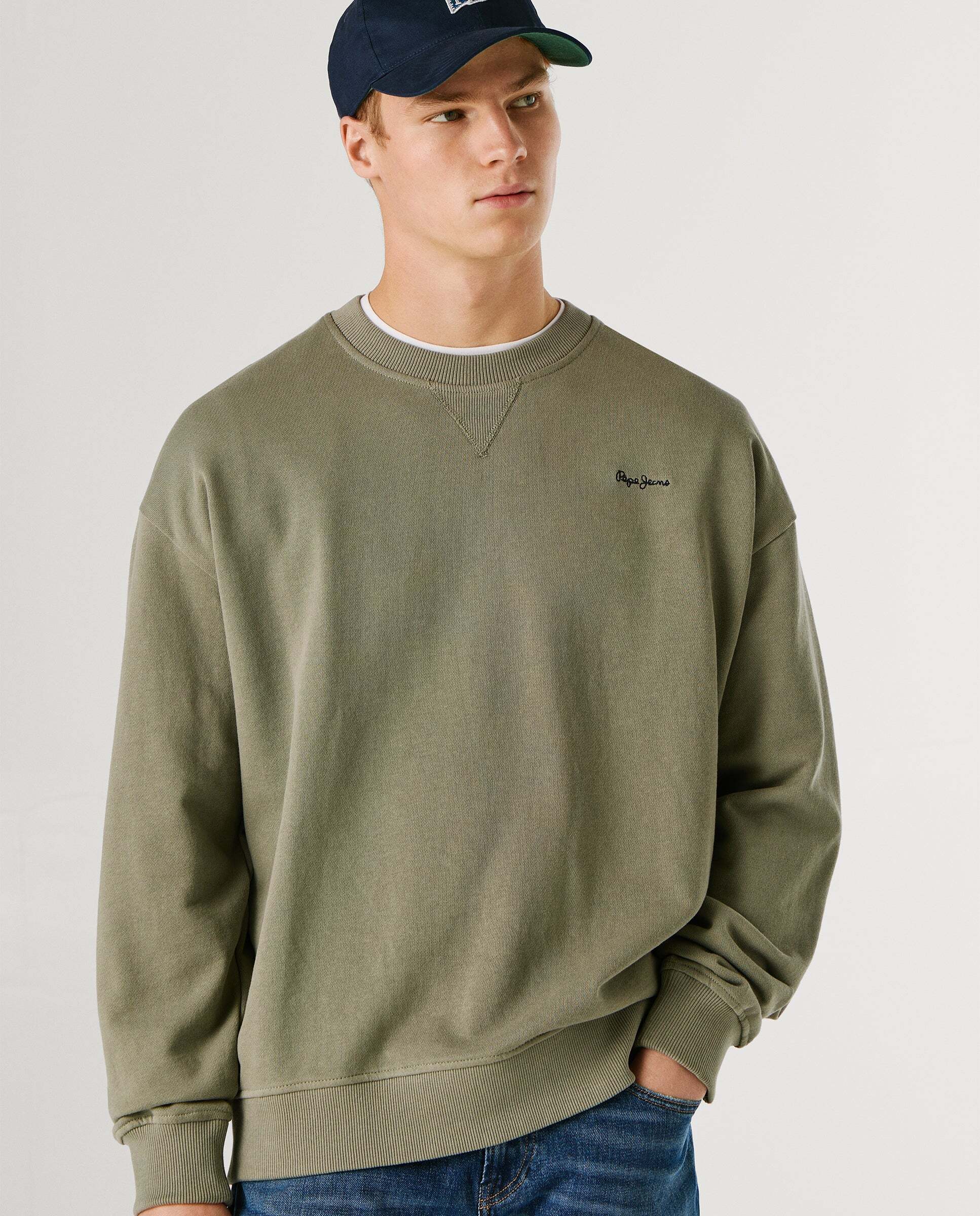 Sudadera de hombre con cuello redondo con logo - Pepe Jeans - Verde Verde-7
