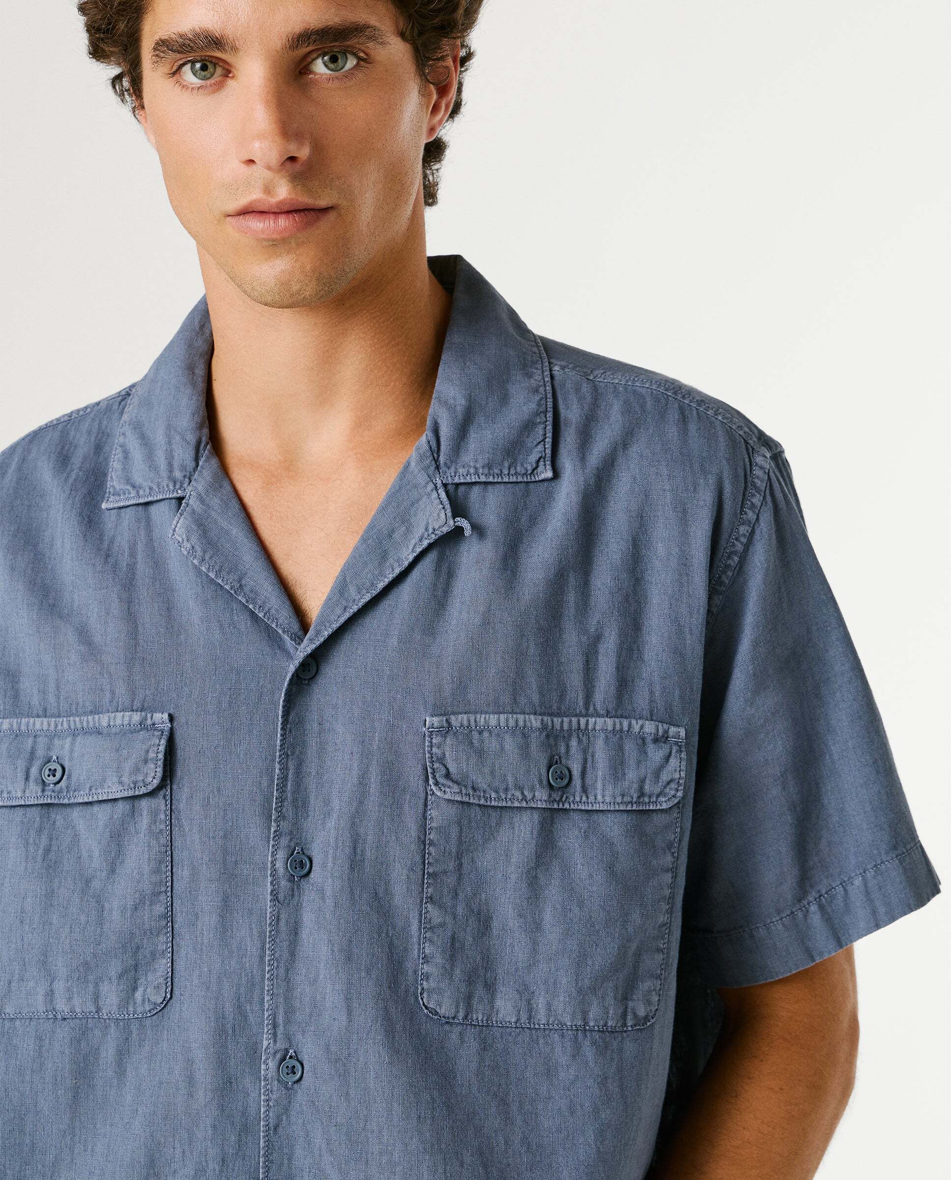 Camisa de lino cuello cubano - Pepe Jeans - Azul Azul-4