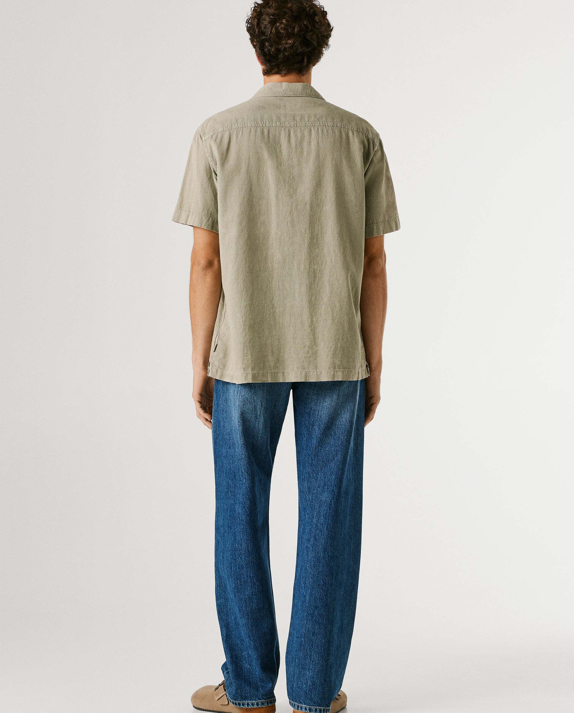 Camisa de lino cuello cubano - Pepe Jeans - Verde Verde-3