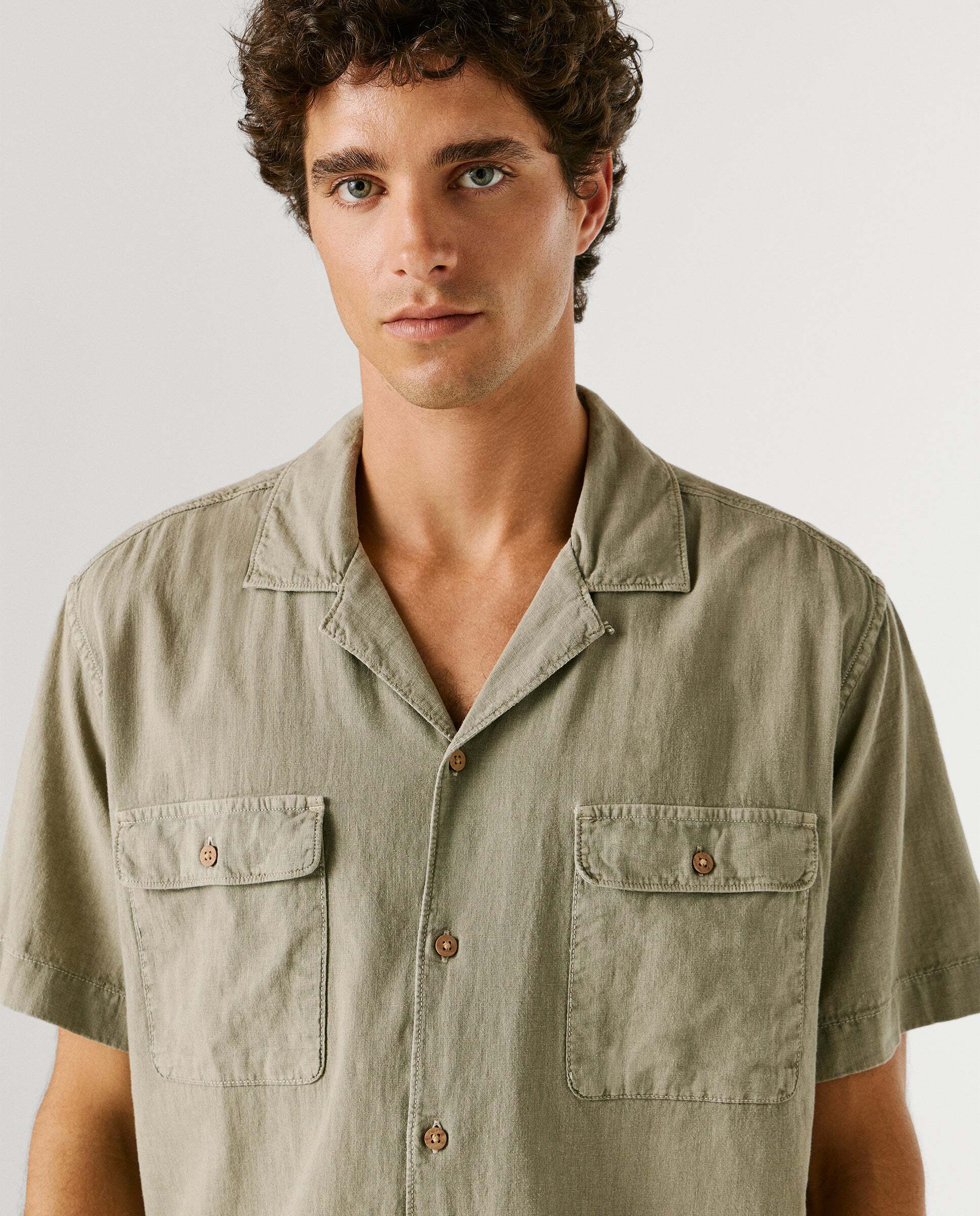 Camisa de lino cuello cubano - Pepe Jeans - Verde Verde-4