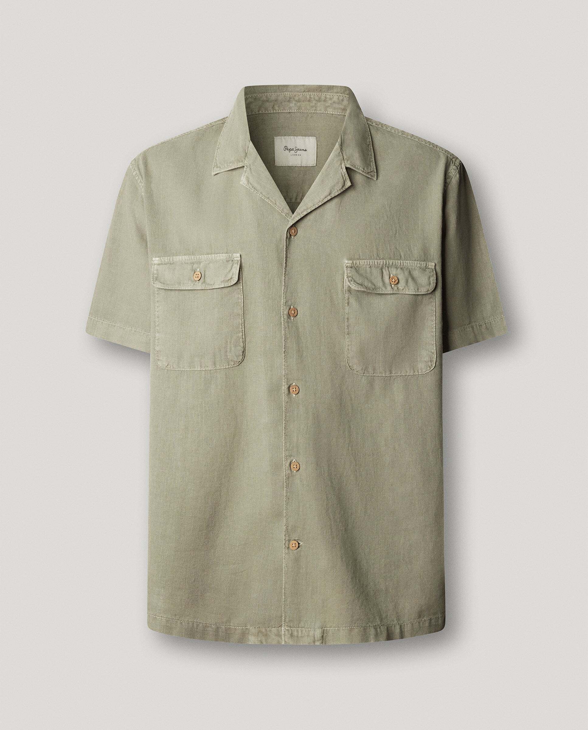 Camisa de lino cuello cubano - Pepe Jeans - Verde Verde-9