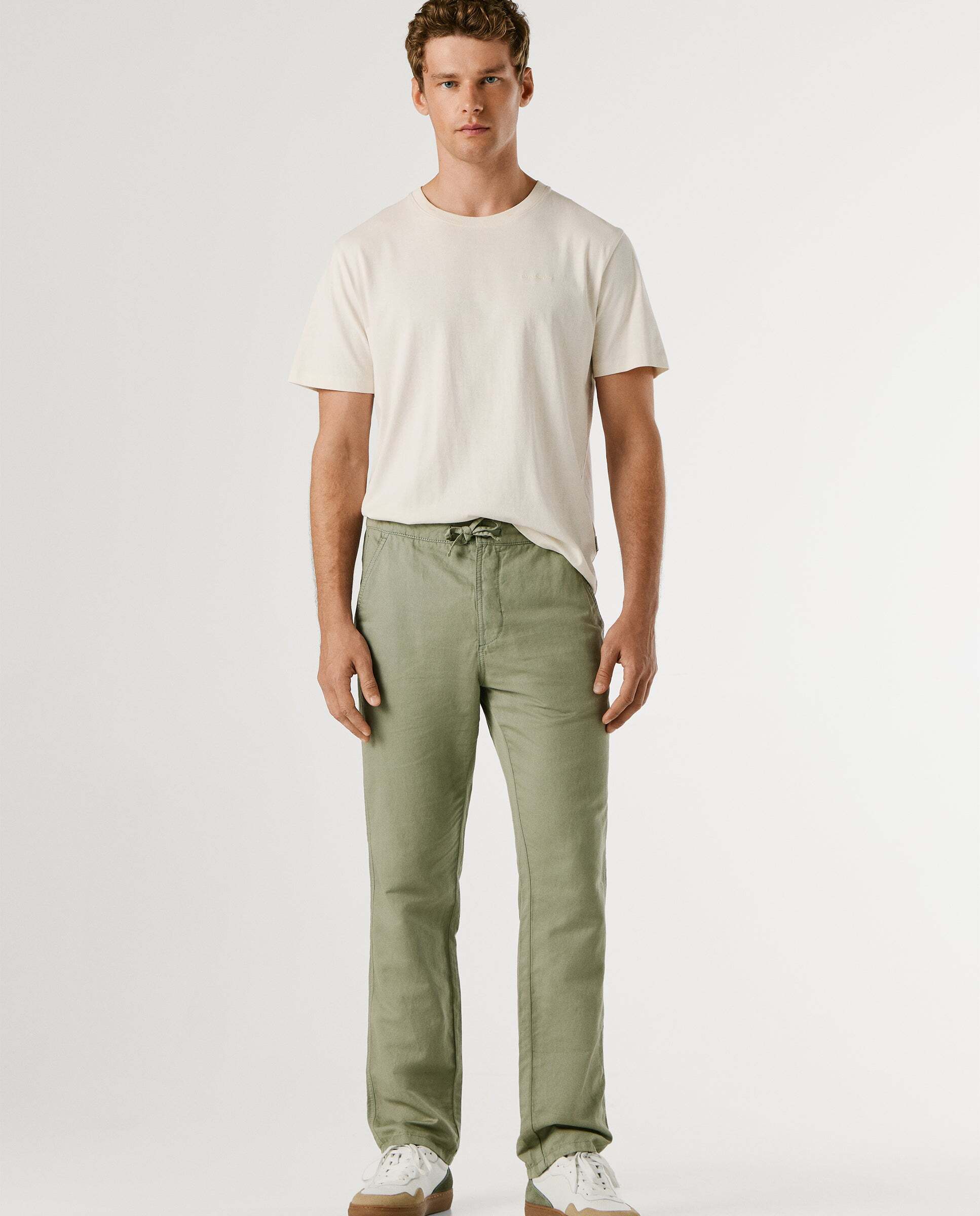 Pantalón chino cordón ajustable con lino - Pepe Jeans - Verde Verde-1