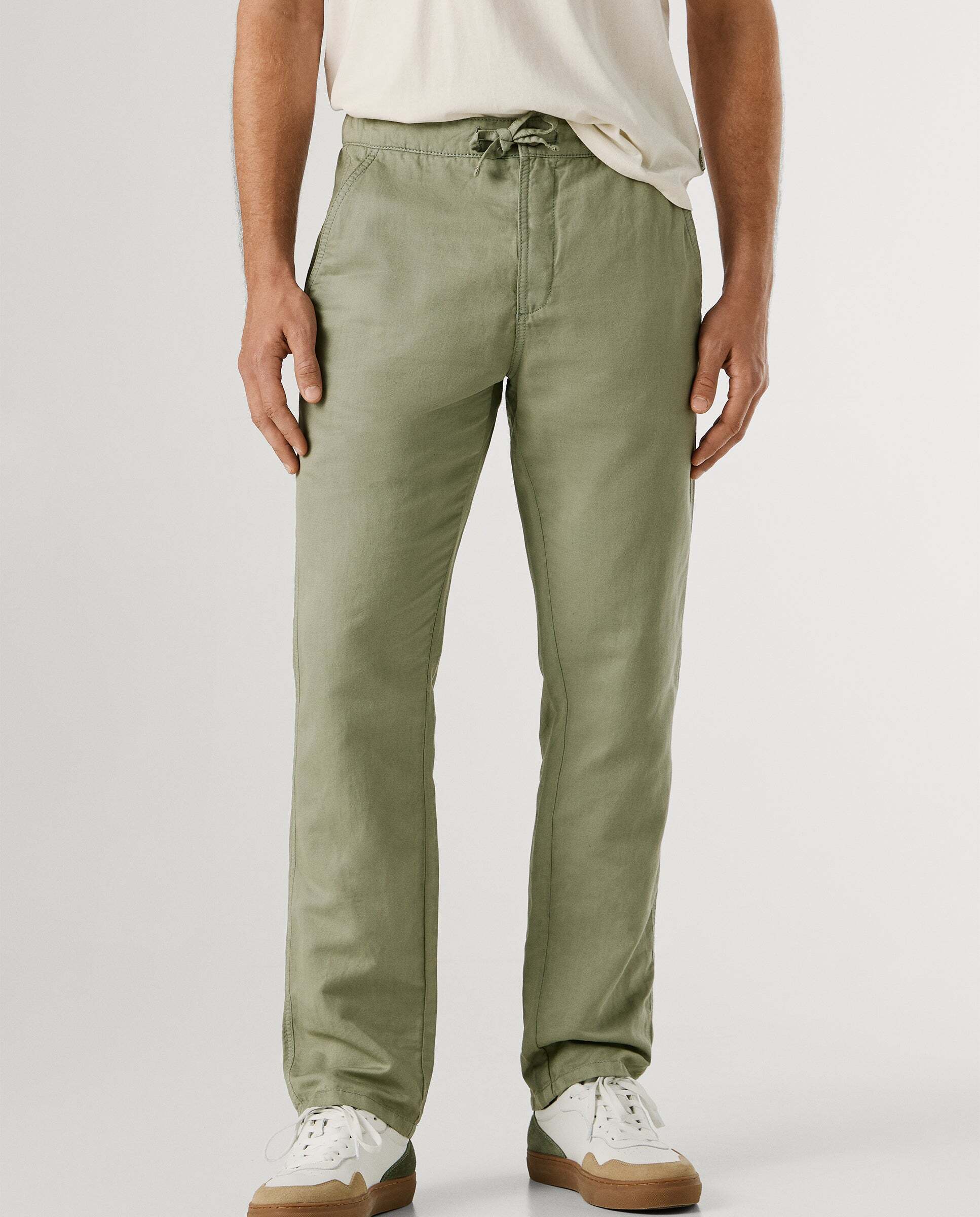 Pantalón chino cordón ajustable con lino - Pepe Jeans - Verde Verde-2