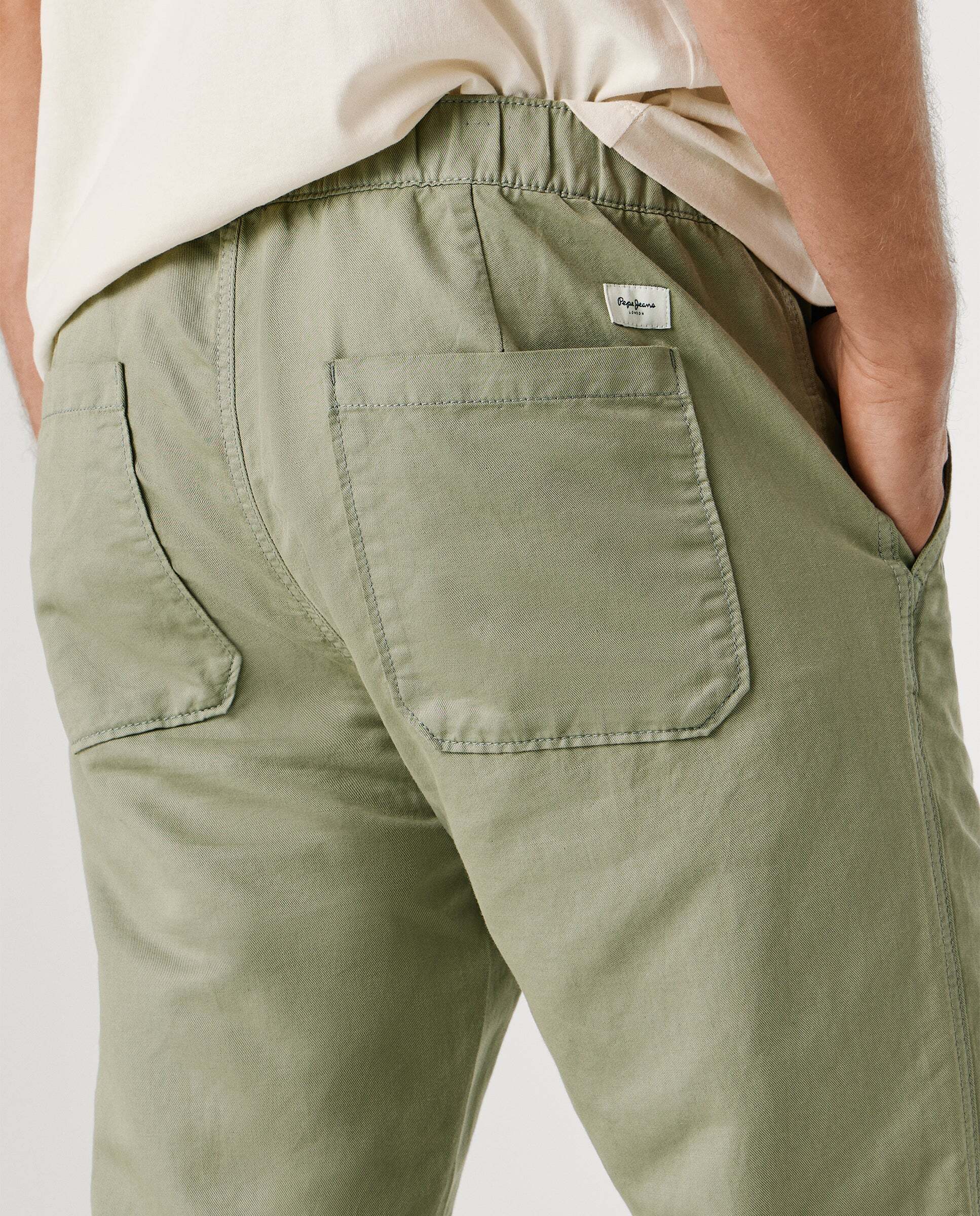 Pantalón chino cordón ajustable con lino - Pepe Jeans - Verde Verde-5