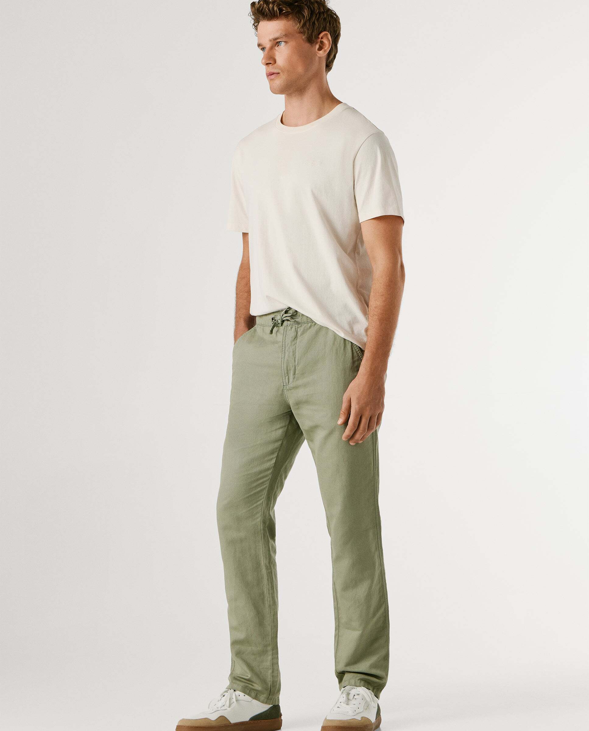 Pantalón chino cordón ajustable con lino - Pepe Jeans - Verde Verde-6