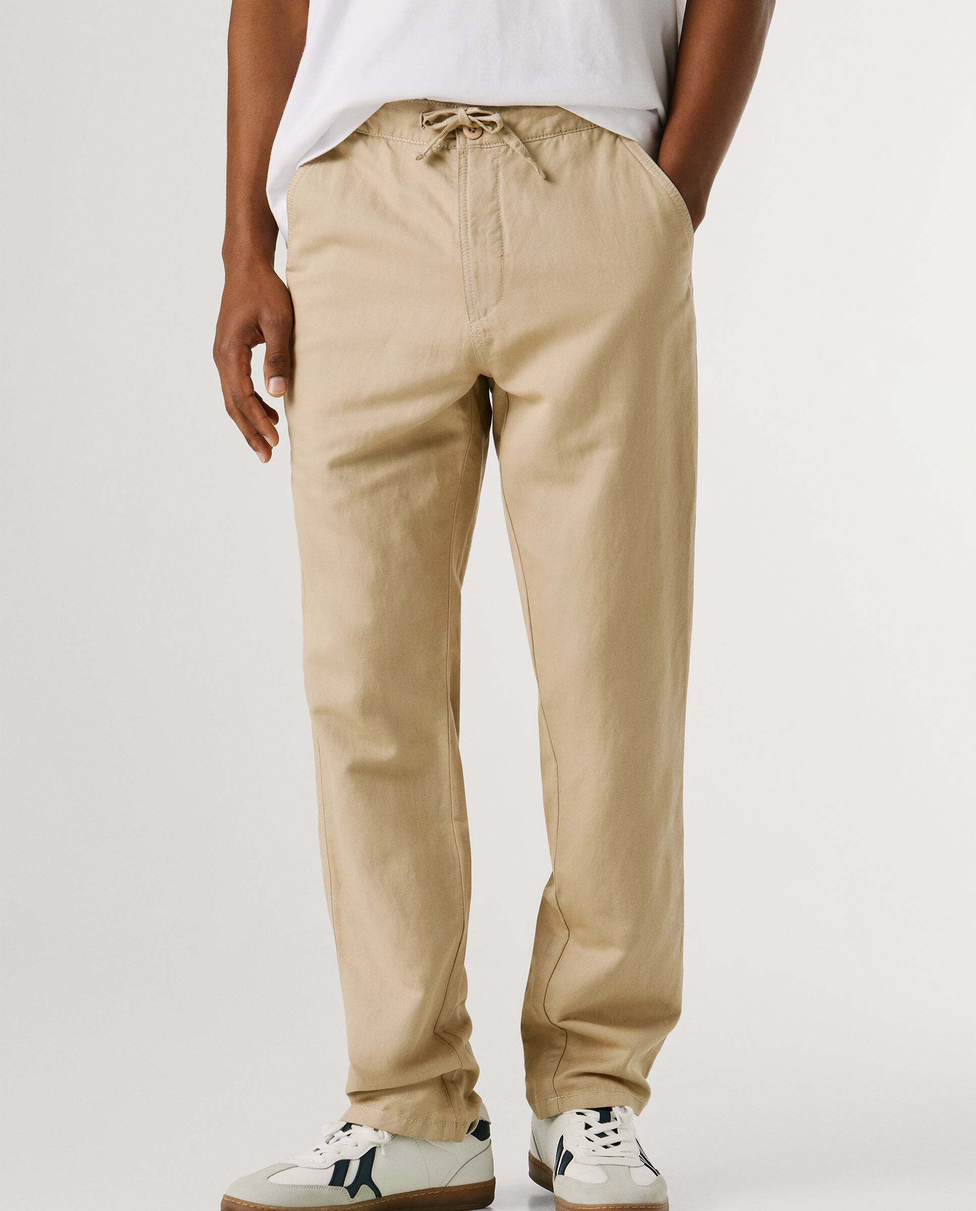 Pantalón chino cordón ajustable con lino - Pepe Jeans - Natural Natural-2