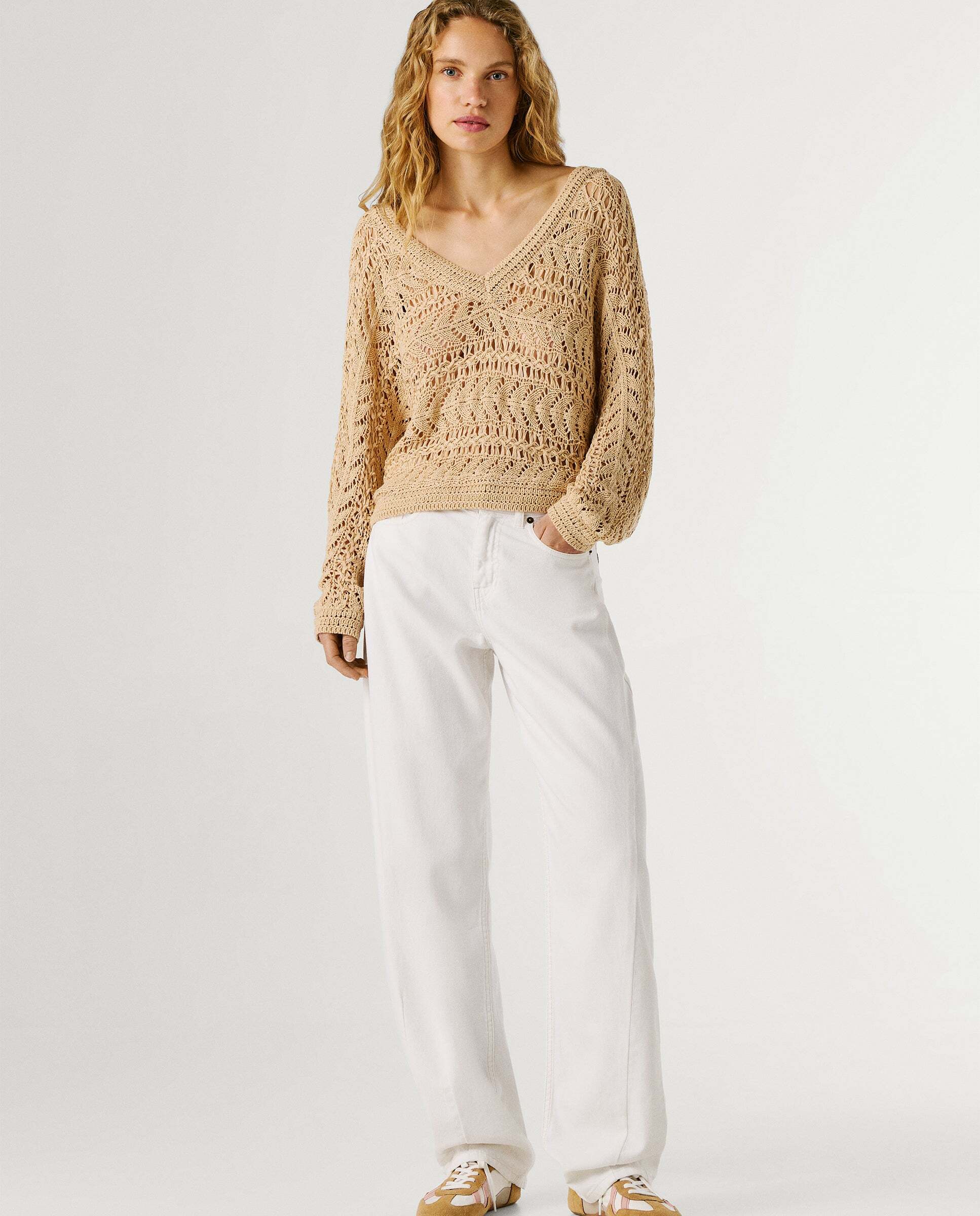 Jersey de mujer calado cuello pico - Pepe Jeans - Natural Natural-2