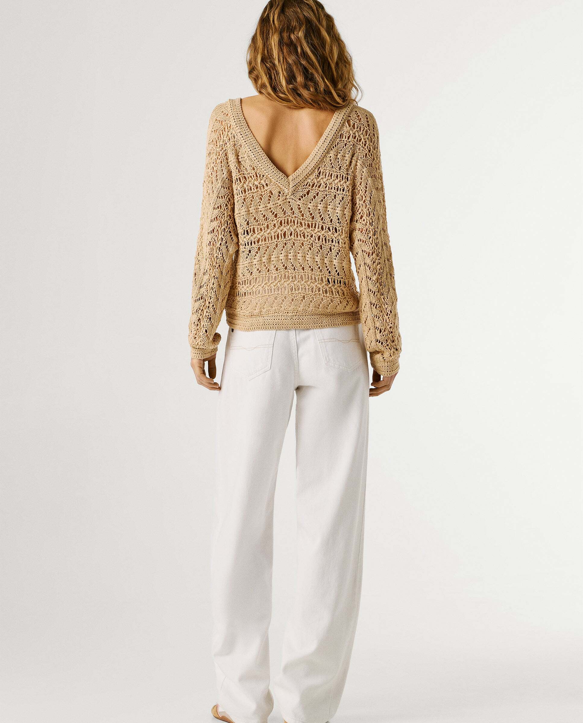 Jersey de mujer calado cuello pico - Pepe Jeans - Natural Natural-3