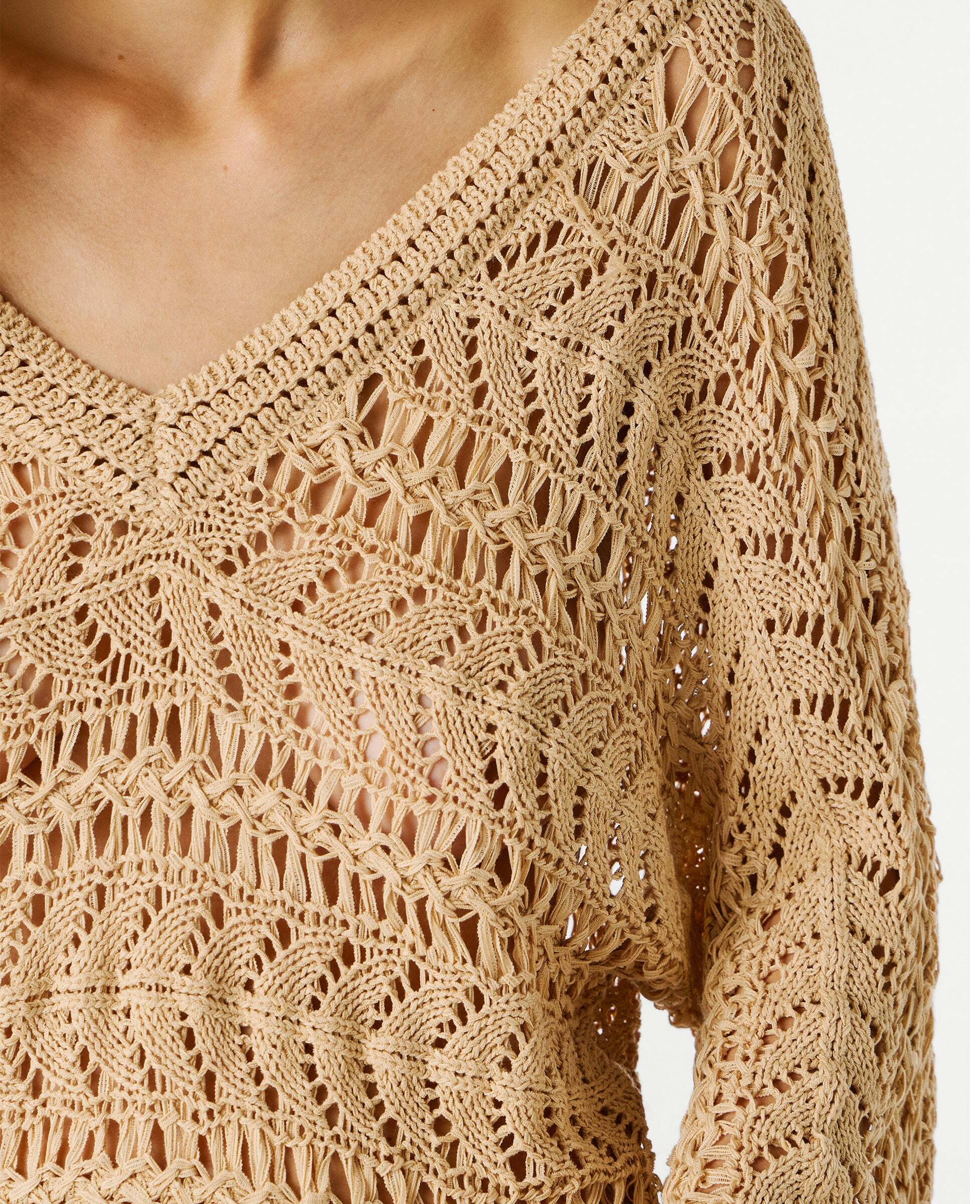 Jersey de mujer calado cuello pico - Pepe Jeans - Natural Natural-5