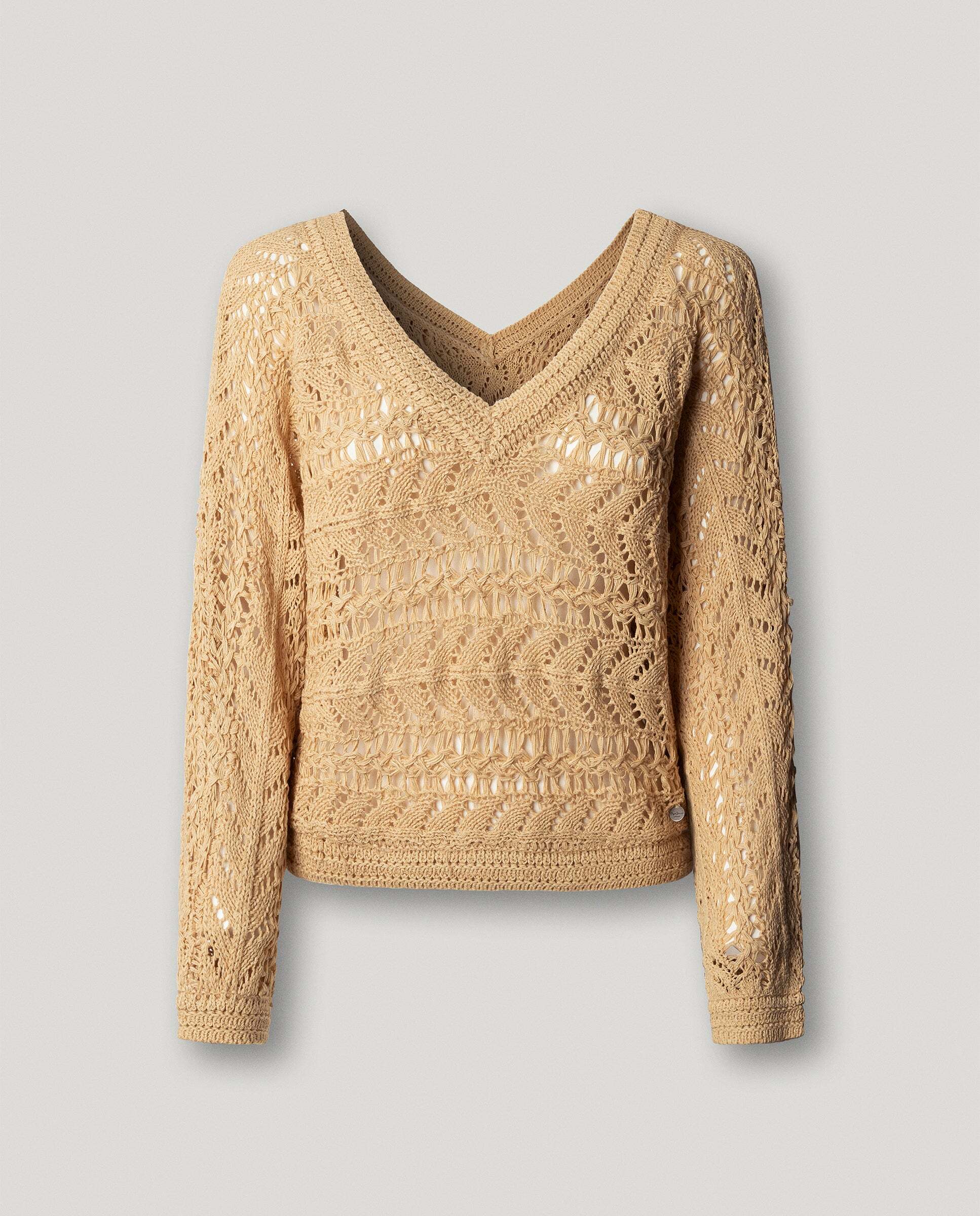 Jersey de mujer calado cuello pico - Pepe Jeans - Natural Natural-9