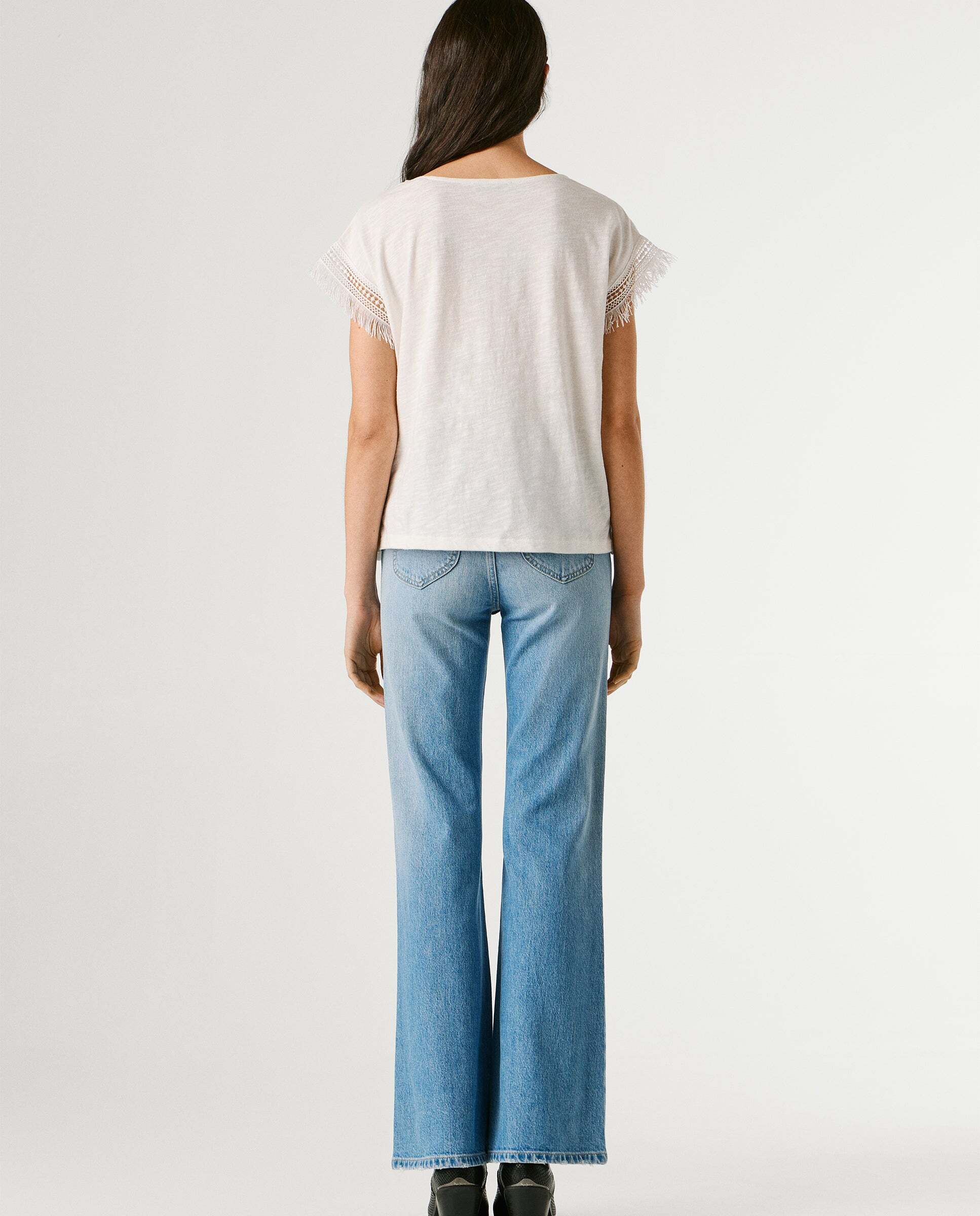 Camiseta de mujer cuello redondo con flecos - Pepe Jeans - Blanco Blanco-3