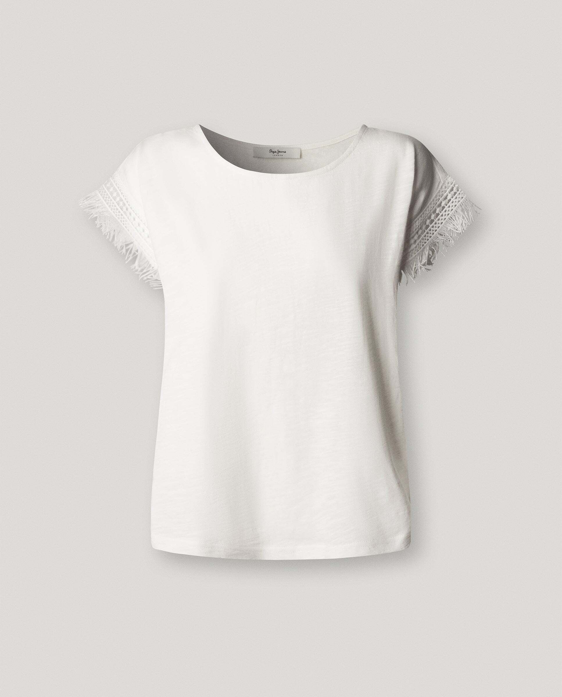 Camiseta de mujer cuello redondo con flecos - Pepe Jeans - Blanco Blanco-9
