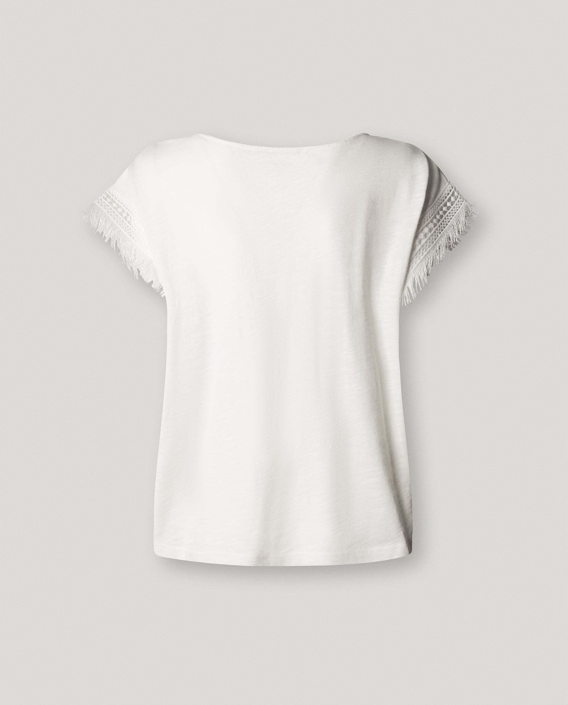 Camiseta de mujer cuello redondo con flecos - Pepe Jeans - Blanco Blanco-8