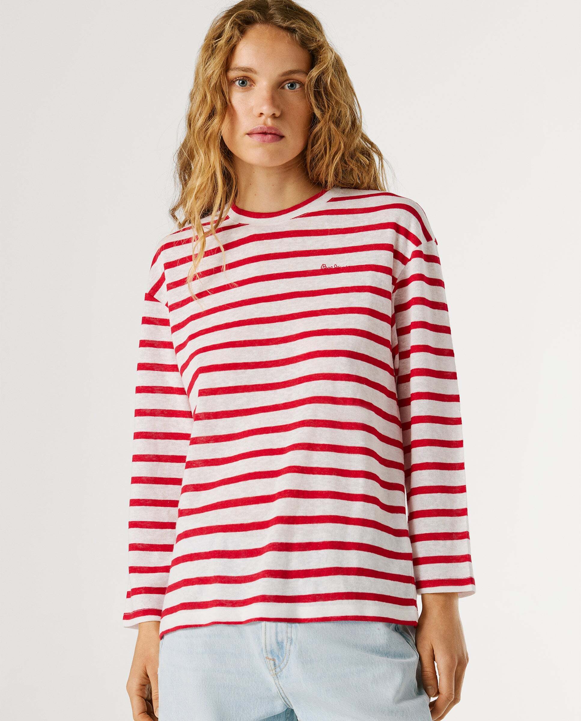 Pepe Jeans - Camiseta de mujer de rayas manga larga.