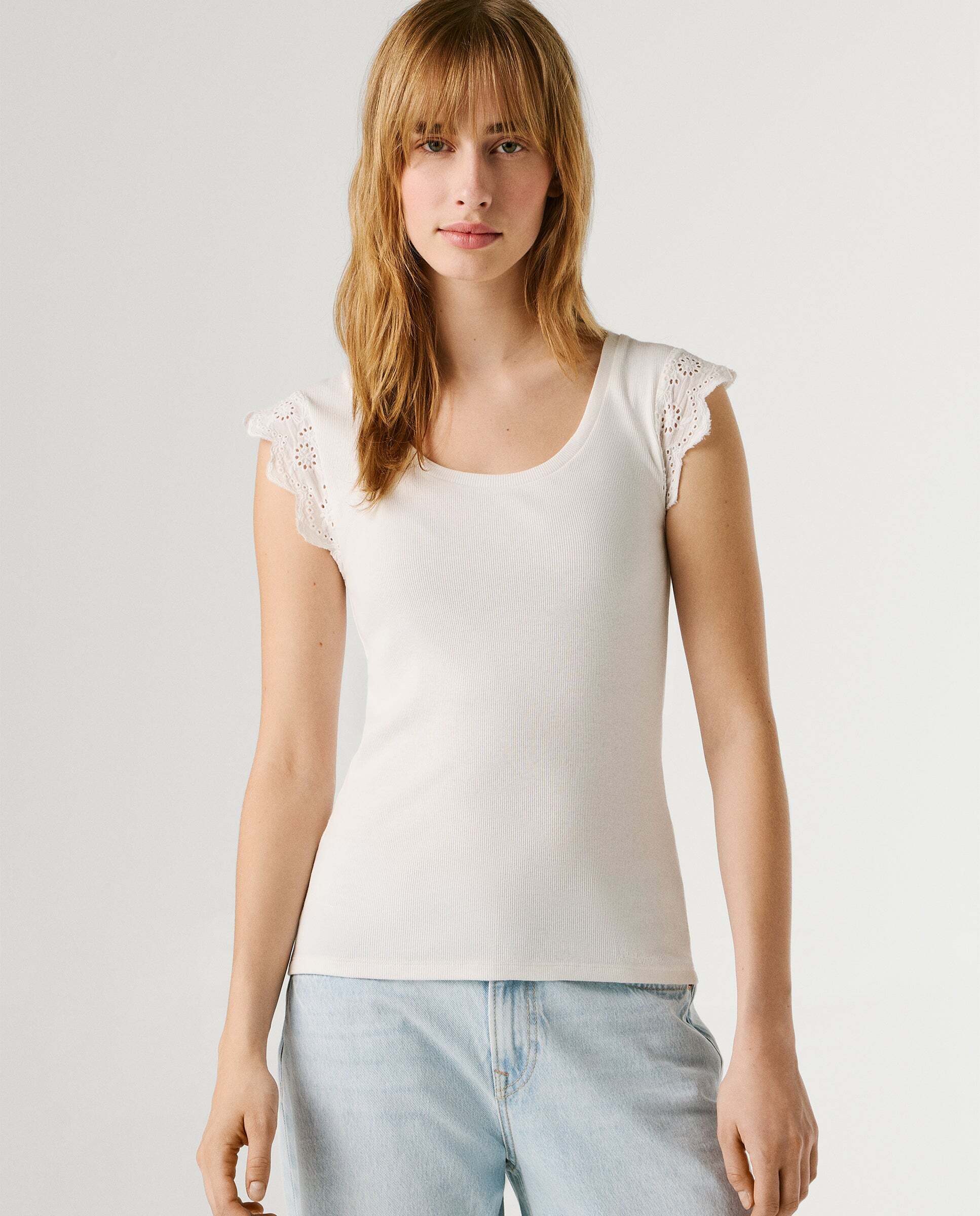 Blusa de mujer canalé sin mangas - Pepe Jeans - Blanco Blanco-1