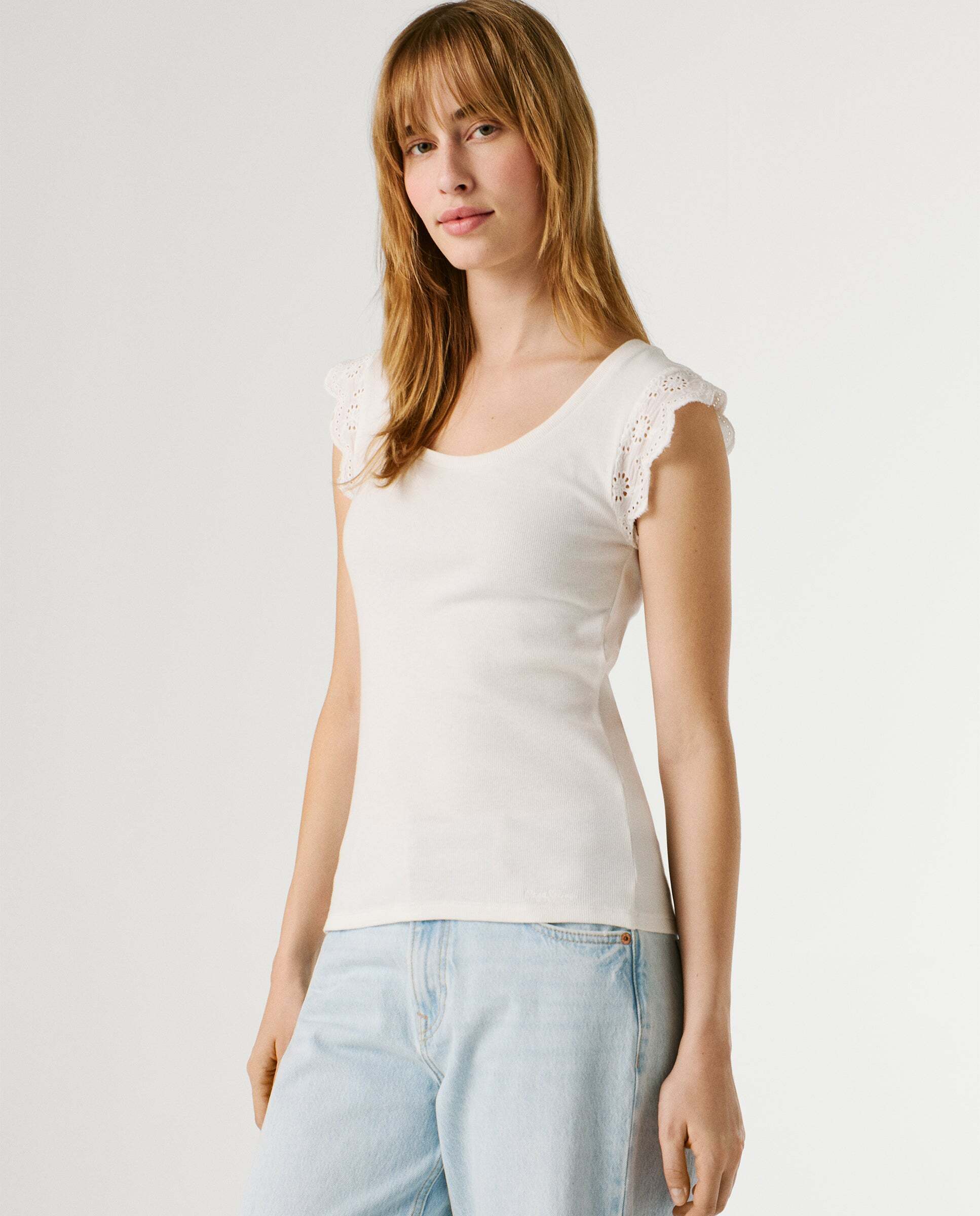 Blusa de mujer canalé sin mangas - Pepe Jeans - Blanco Blanco-6