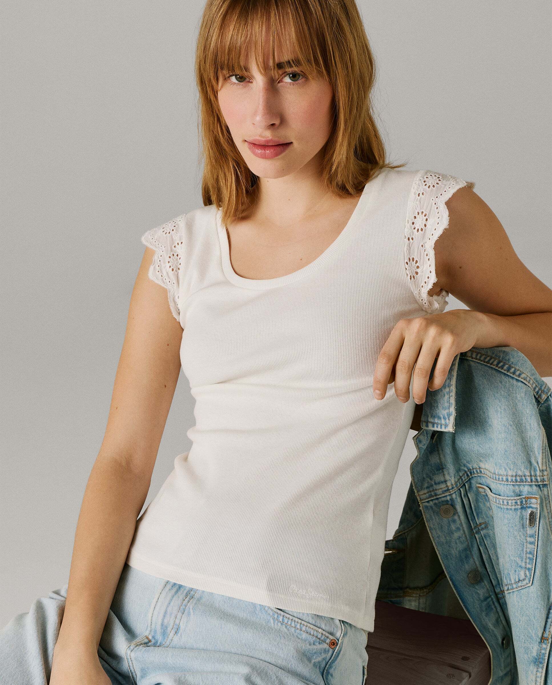 Blusa de mujer canalé sin mangas - Pepe Jeans - Blanco Blanco-7