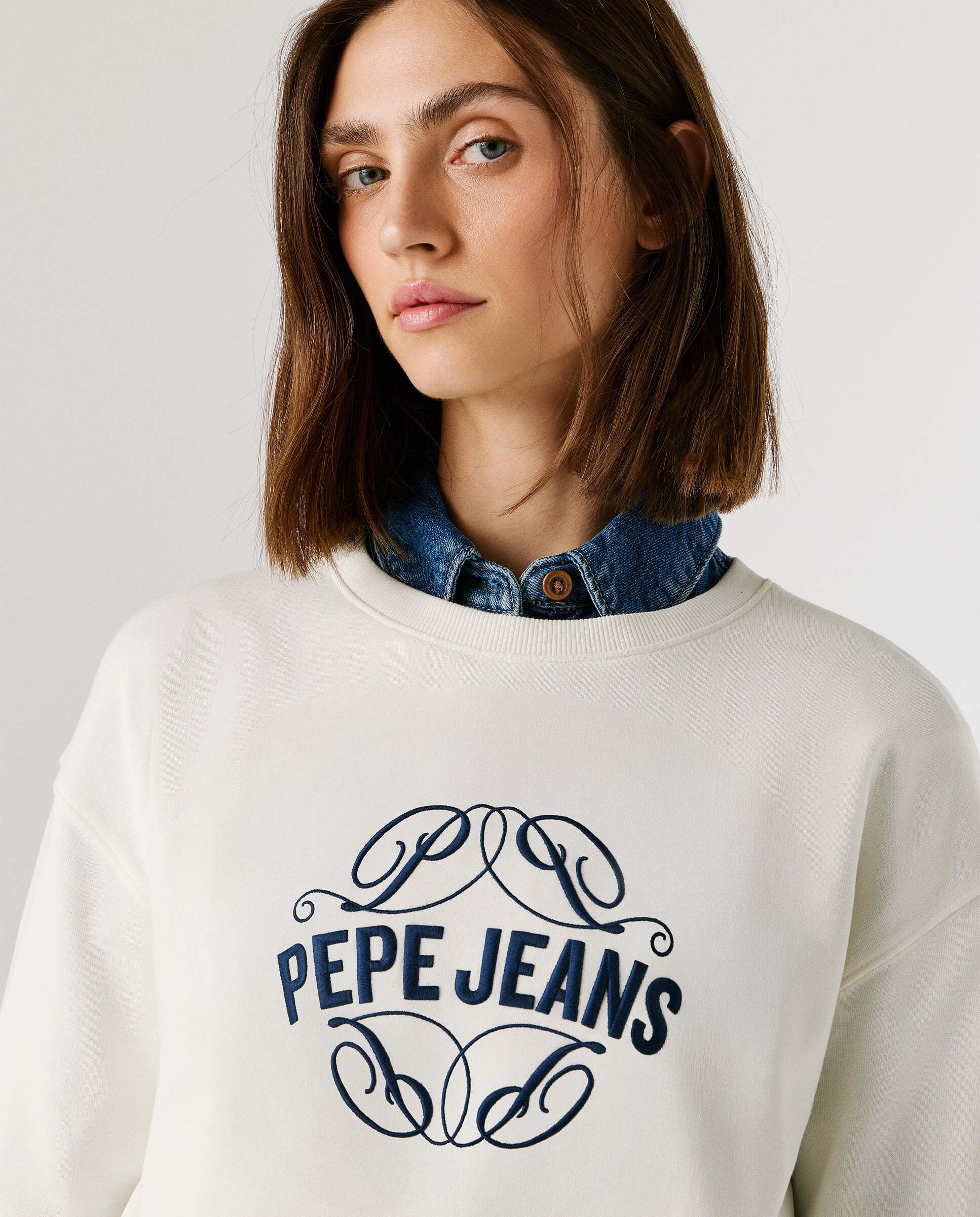 Sudadera bomber de mujer cuello redondo con logo - Pepe Jeans - Verde Blanco-4