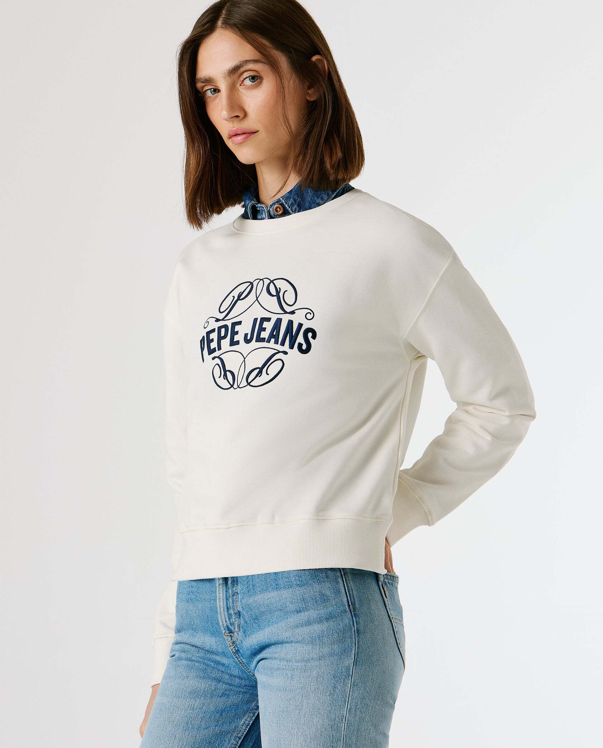 Sudadera bomber de mujer cuello redondo con logo - Pepe Jeans - Verde Blanco-5