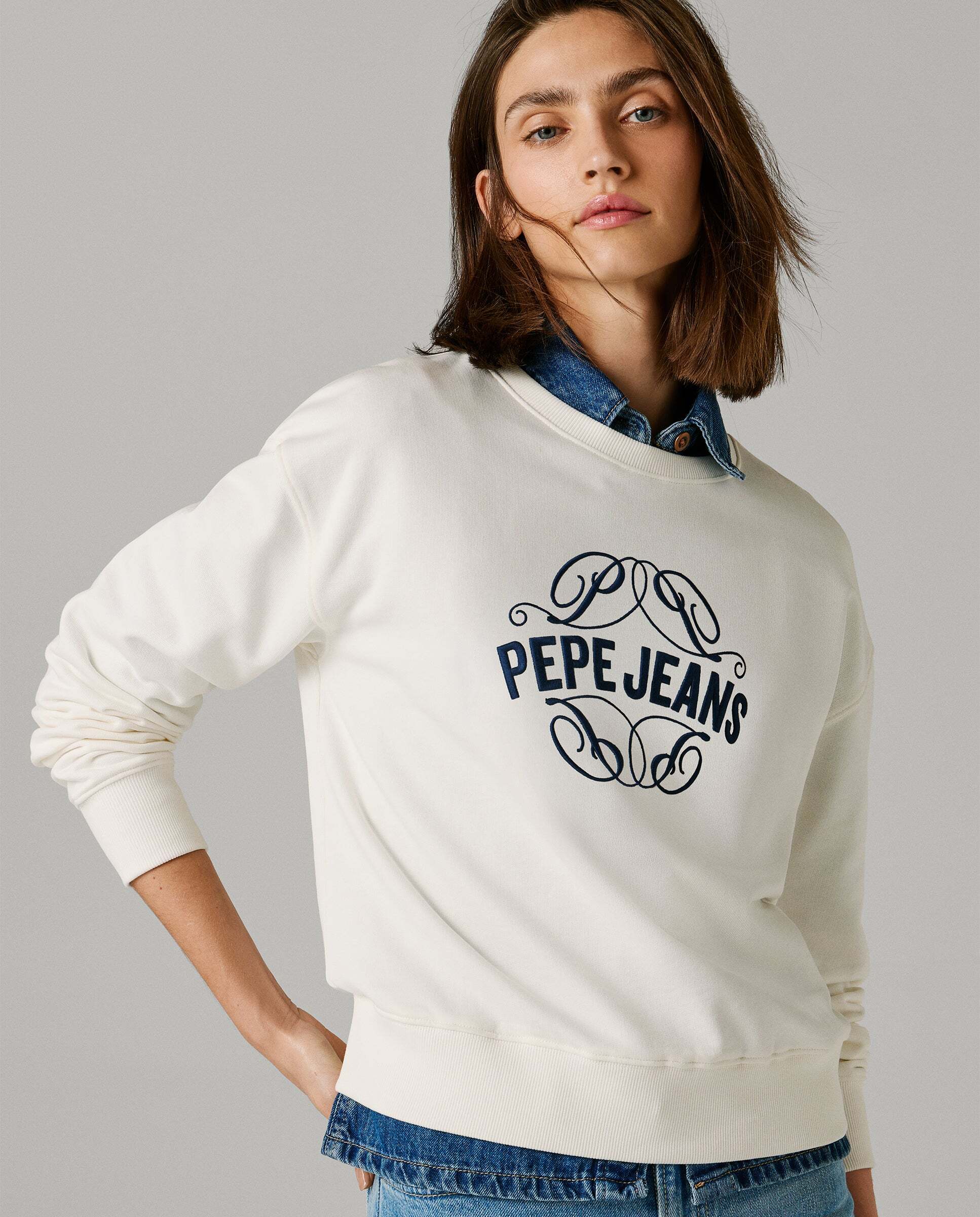 Sudadera bomber de mujer cuello redondo con logo - Pepe Jeans - Verde Blanco-6