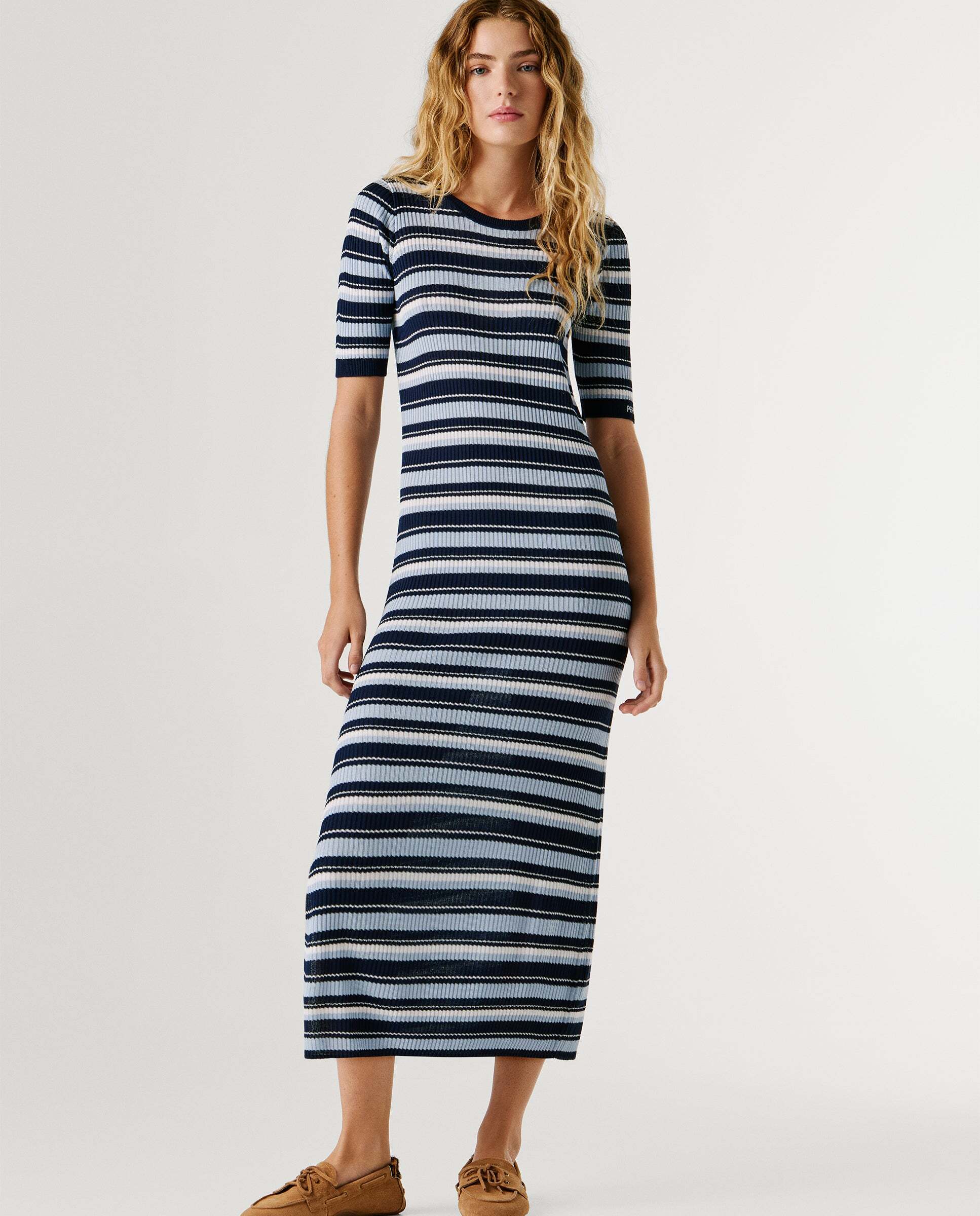 Vestido largo de mujer canalé de rayas - Pepe Jeans - Azul Azul-1